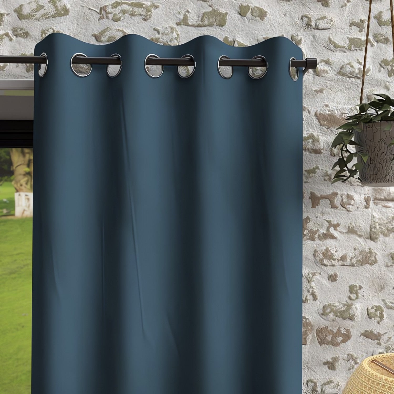 Rideau à œillets Uni 135x180cm – Bleu Céladon 100% Polyester – Pour Fenêtre Avec Radiateur – 8 œillets Inox