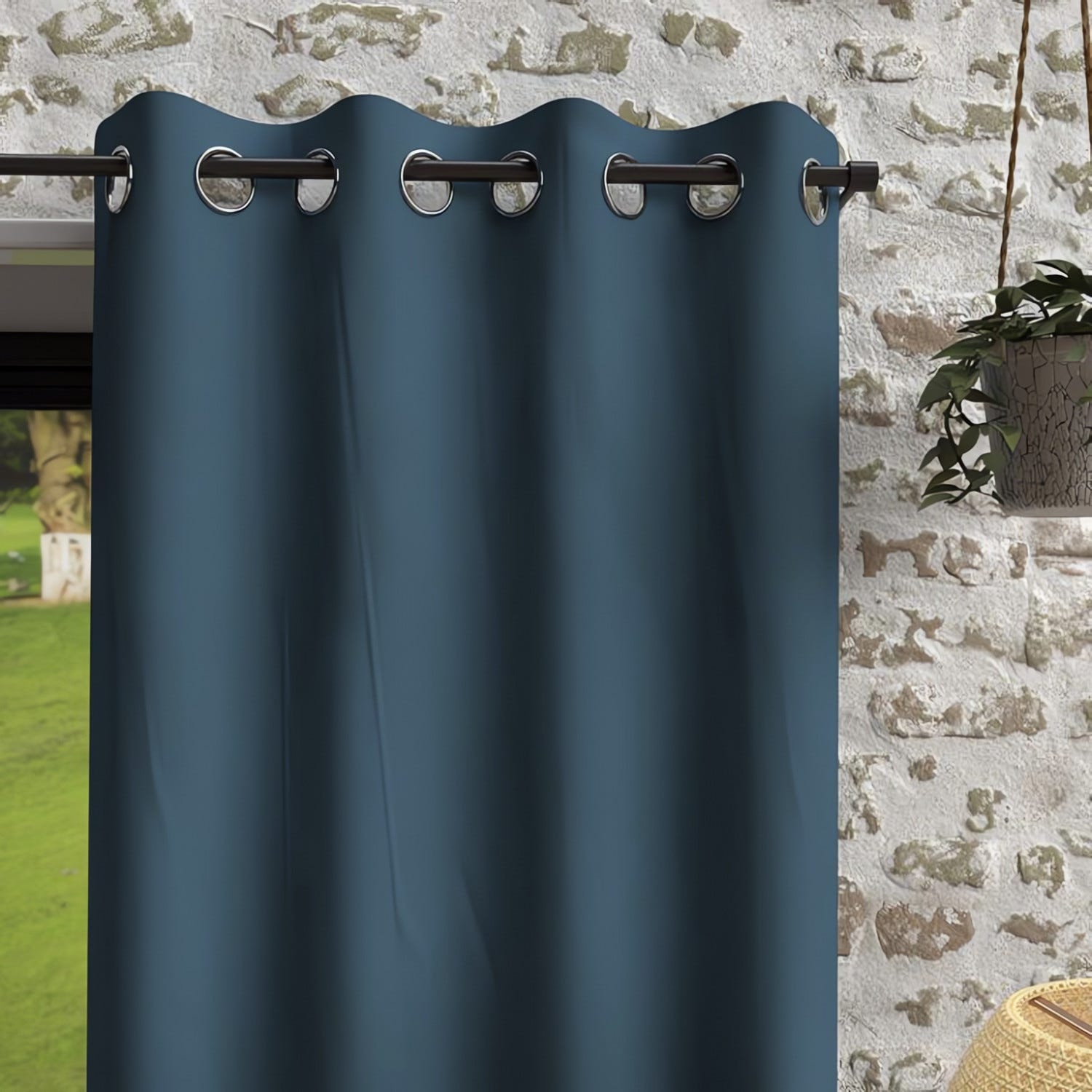 Rideau à œillets Uni 135x180cm – Bleu Céladon 100% Polyester – Pour Fenêtre Avec Radiateur – 8 œillets Inox