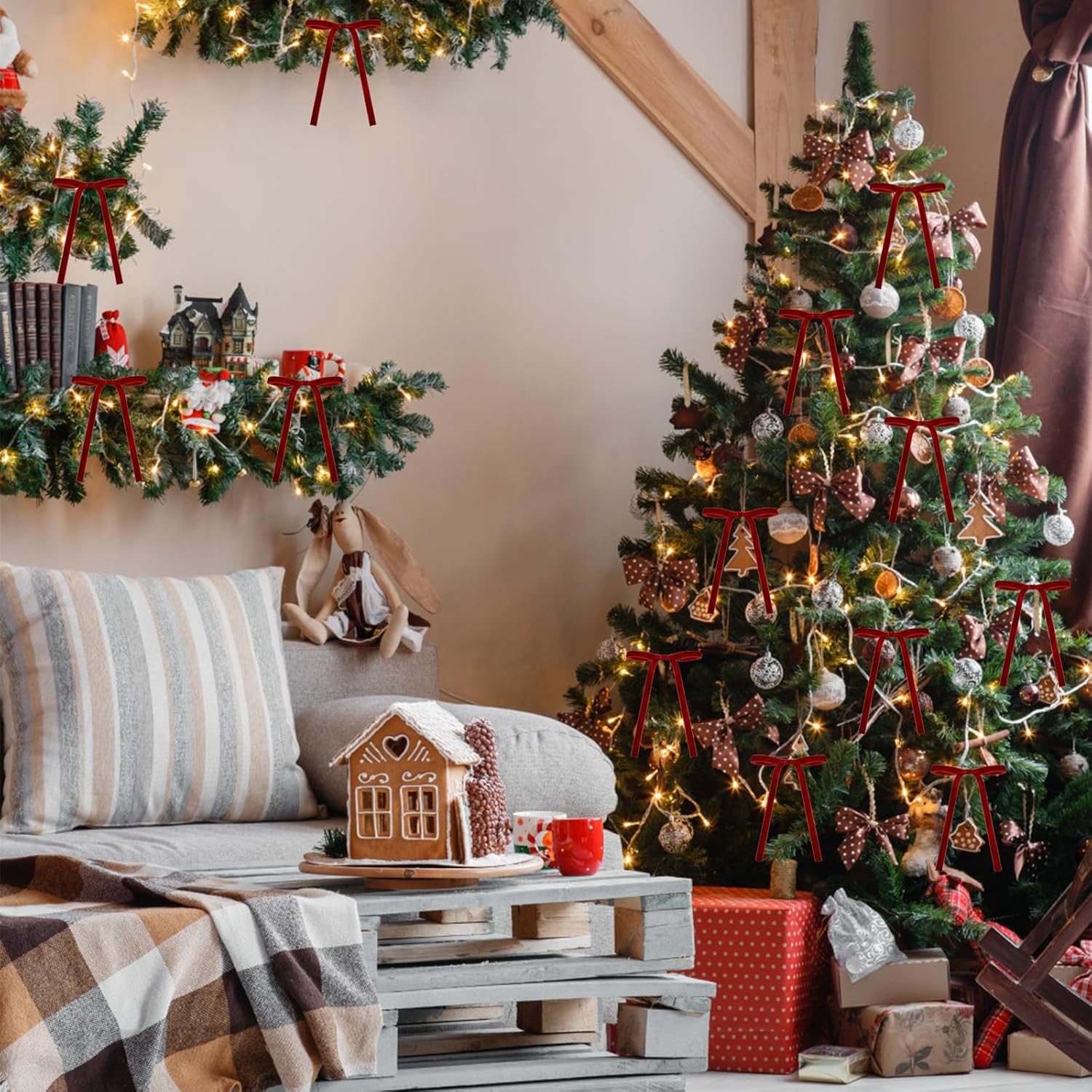 24 Laços de Natal para Artesanato, Laços de Presente para Árvore de Natal, Laços de Fita Vintage para Casa, Casamento, Decoração de Exterior - 5