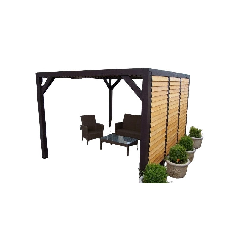 Pérgola de jardín de madera laminada 340x312 cm – cenador con techo y pared con ventilaciones móviles – postes 120x120 mm – vt3431 foresta