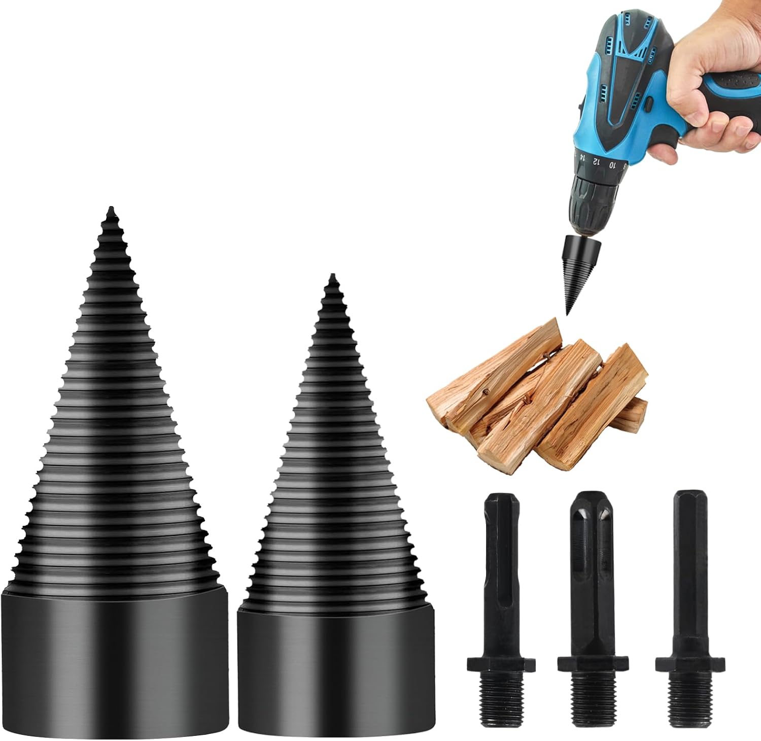 Mèche à Bois Pour Perceuse, Fendeur De Bûches De Bois De Chauffage 3 Pièces Foret Cônes Amovibles Allumer Du Bois Fendre Des Bûches Forets Perceuses électriques Robustes Tournevis à Cône Hexagonal + C