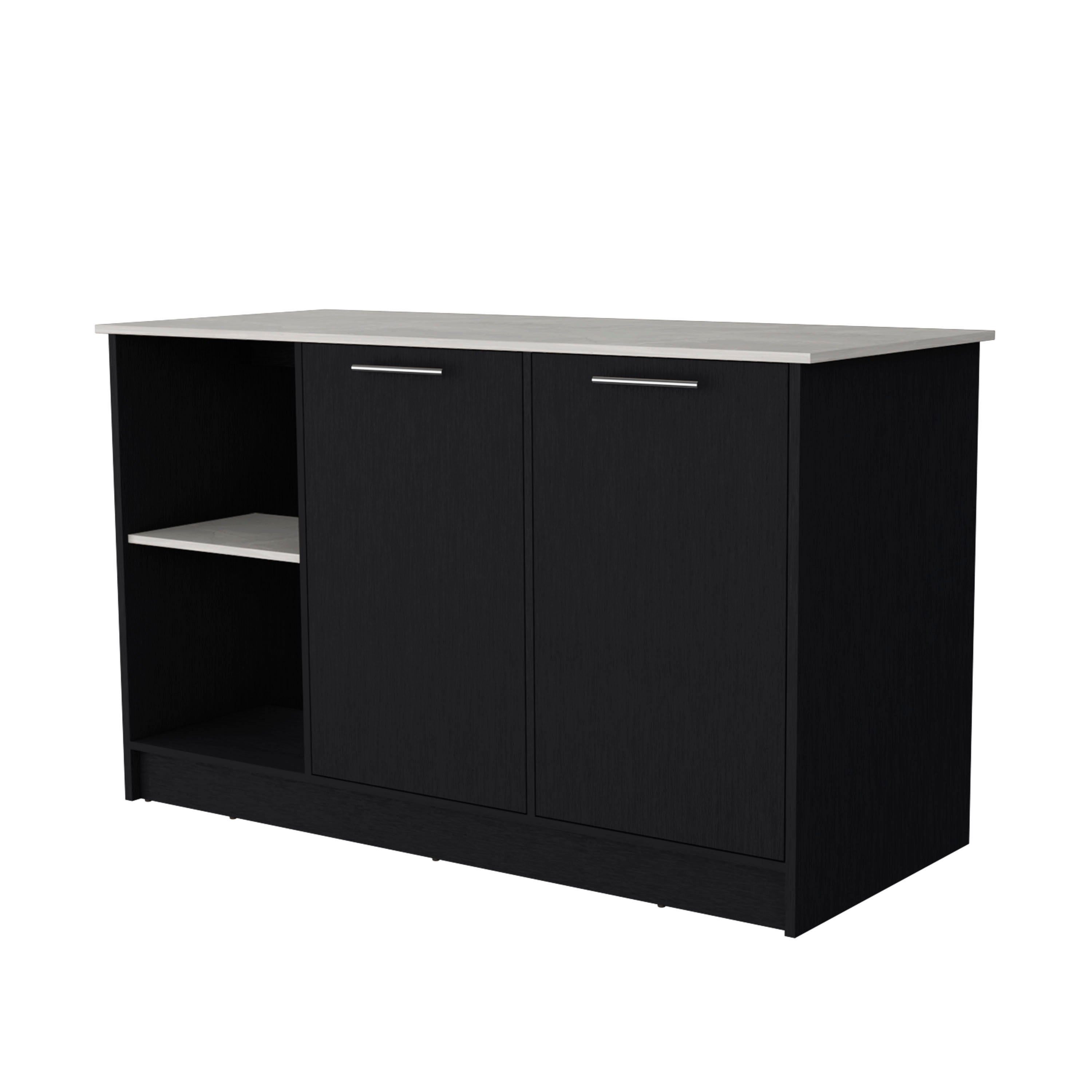 Ilot de cuisine Juniper en mélaminé avec deux portes et 3 étagères , 90 cm X 150 cm X 64 cm , Black / Ibiza - 2