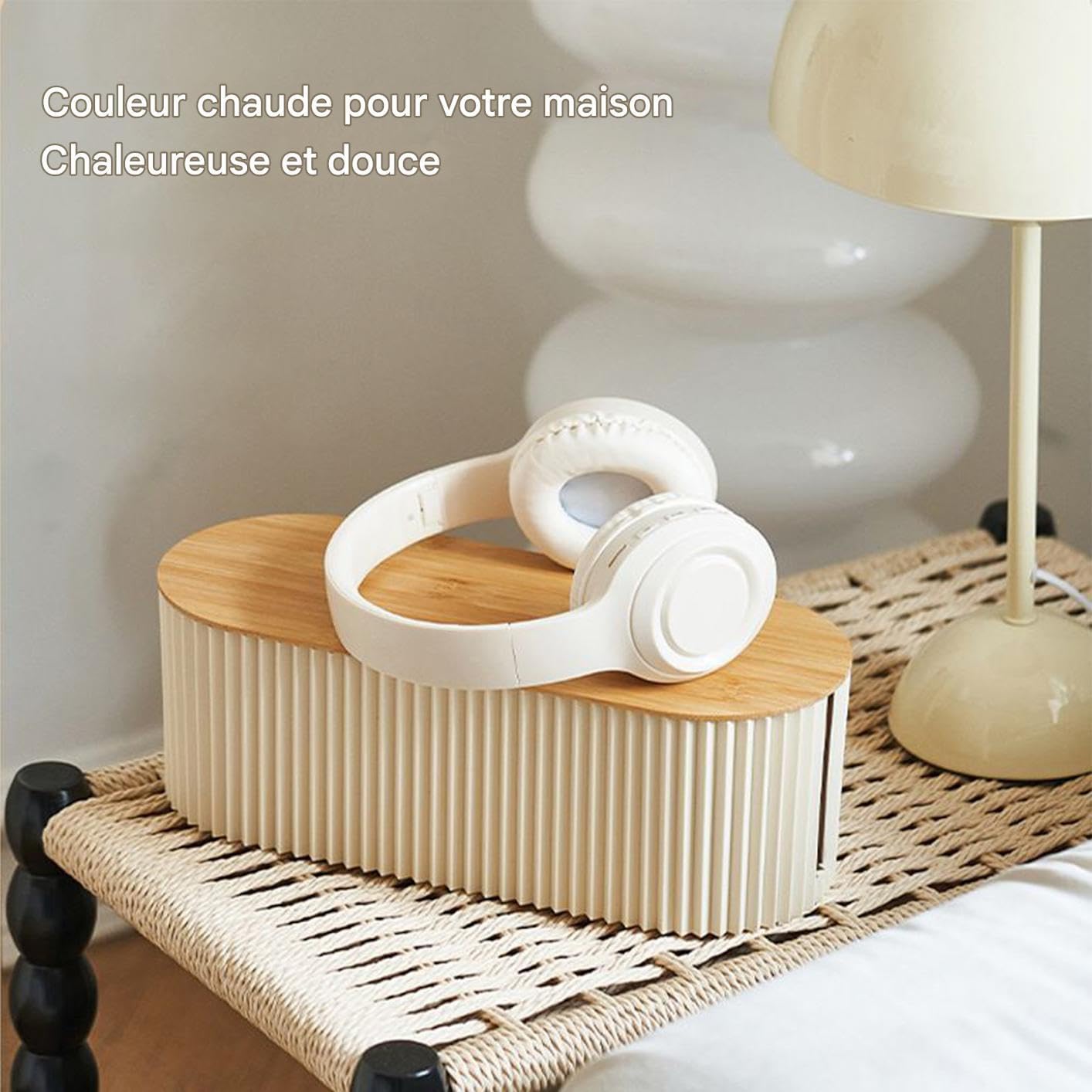 Boîtes Multiprise, Boite Rangement De Câbles Avec Couvercle En Bois, Boîtes De Prises, Cache-Cordon Multifonctionnel Et Boîte De Gestion Cache - 4