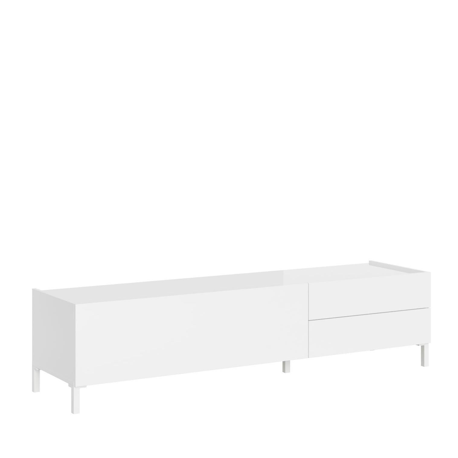 Szafka RTV z 1 drzwiami uchylnymi/2 szufladami 160x42x40 cm Solaria połysk biały