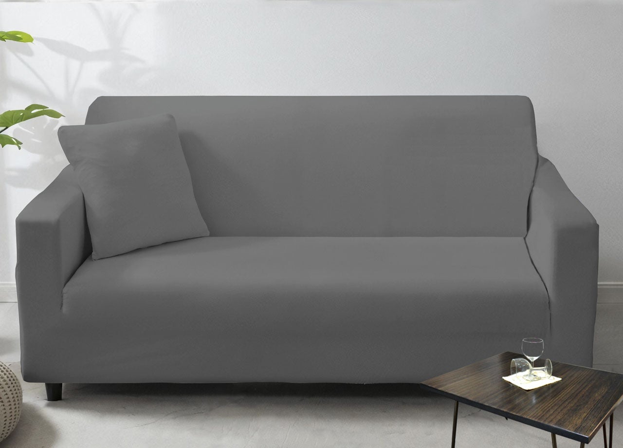 Copridivano Antimacchia Elasticizzato Penisola Componibile Tinta Unita Modello Perfetto 2 Posti Grigio Scuro - 2