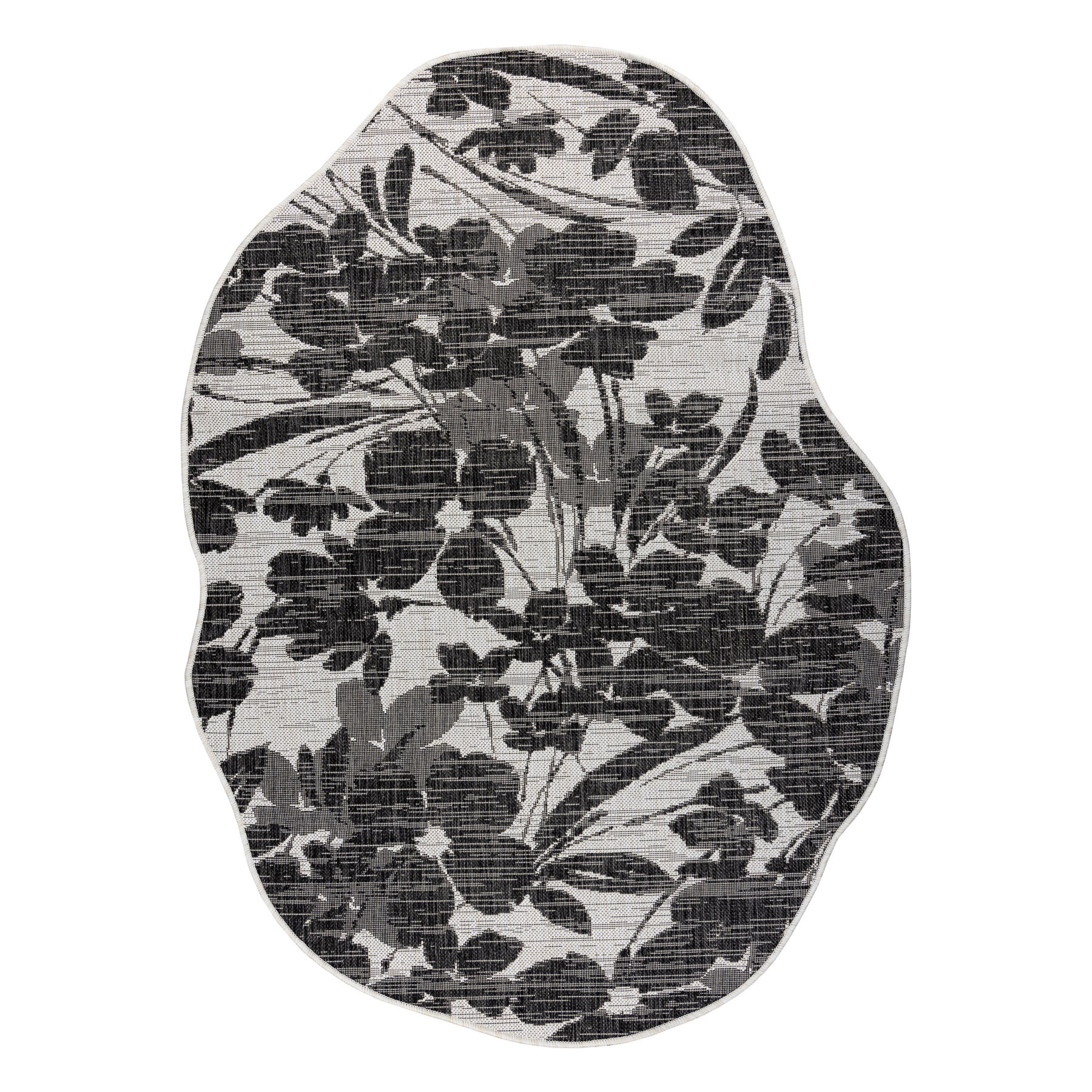 Dywan ORGANIC 2735 sizal Kwiaty ecru / czarny - naturalny, nowoczesny nieregularny kształt 133x190 cm