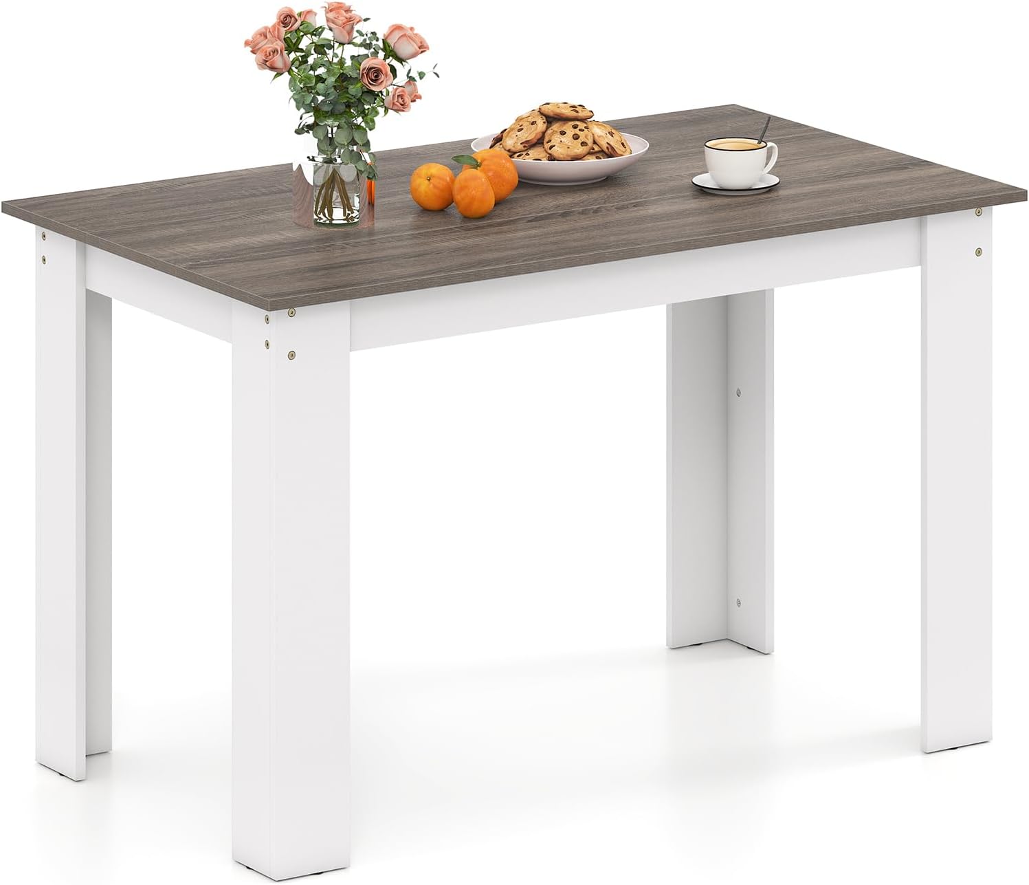 Stół do Jadalni dla 4-6 Osób, Stół Kuchenny 120 x 70 cm, Okleina Imitująca Drewno, Nogi w Kształcie Litery L, Antypoślizgowe Nakładki (Szare)