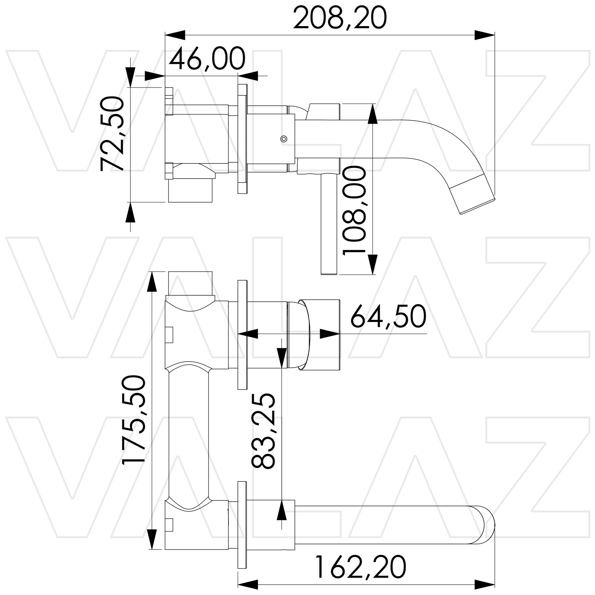 Valaz Grifo lavabo empotrado redondo monomando negro mate con caño de 15CM - Serie Guadiana - 2