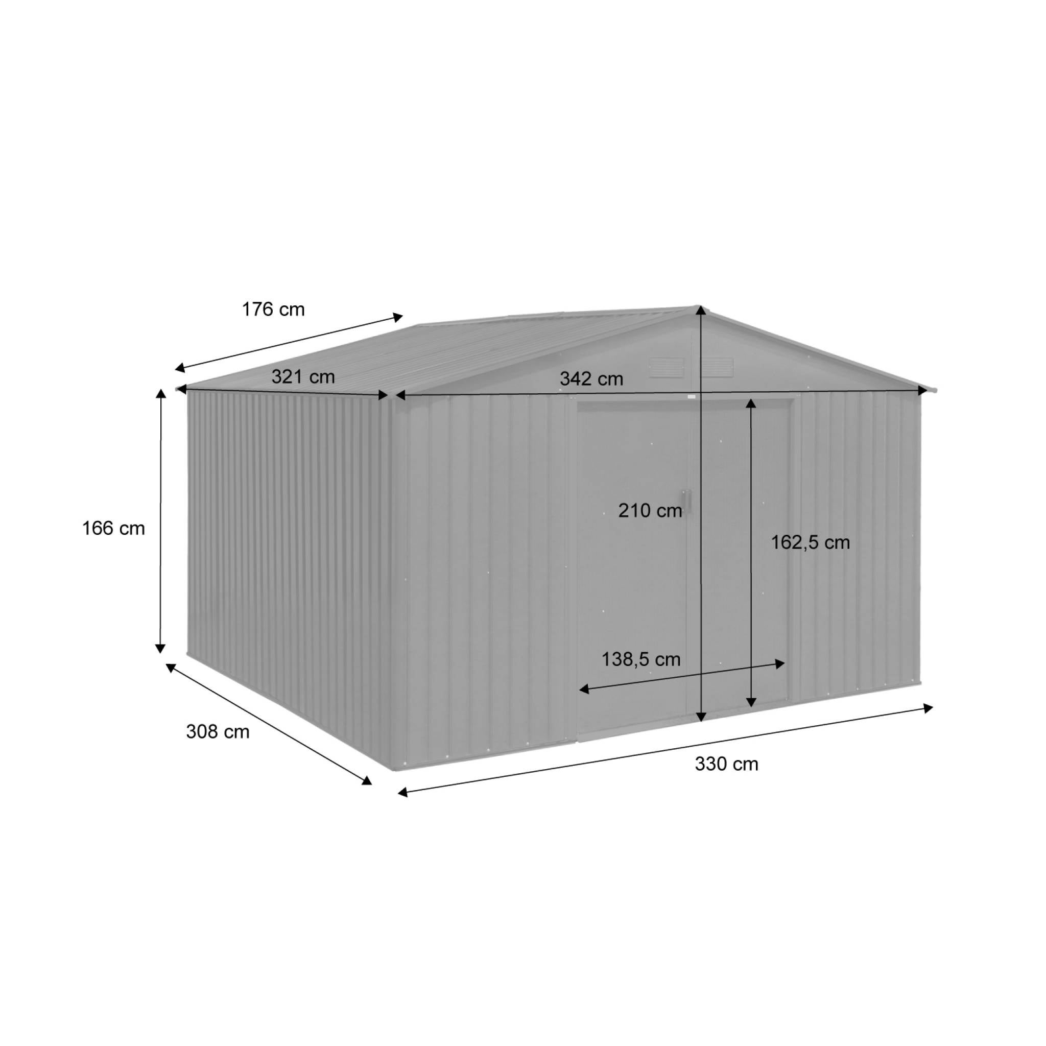 Caseta de jardín, 10.85m², Boulonnais, Antracita, 330x308x166 cm - 3