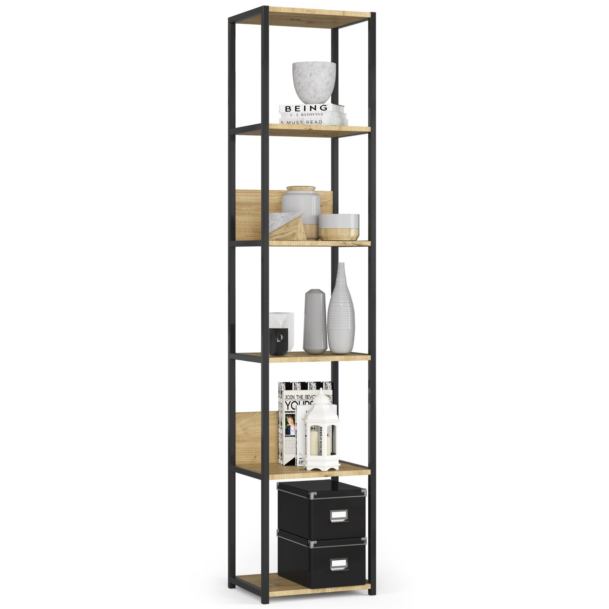Regał industrialny AKORD metalowy Czarny 40 cm kolor Dąb Artisan mat 6 półek 40x32x192 cm