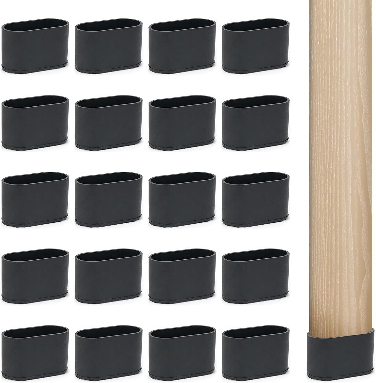 Opakowanie 20 szt. ochraniaczy na nogi krzeseł, stołów i mebli - 15 x 30 mm, owalne, czarne
