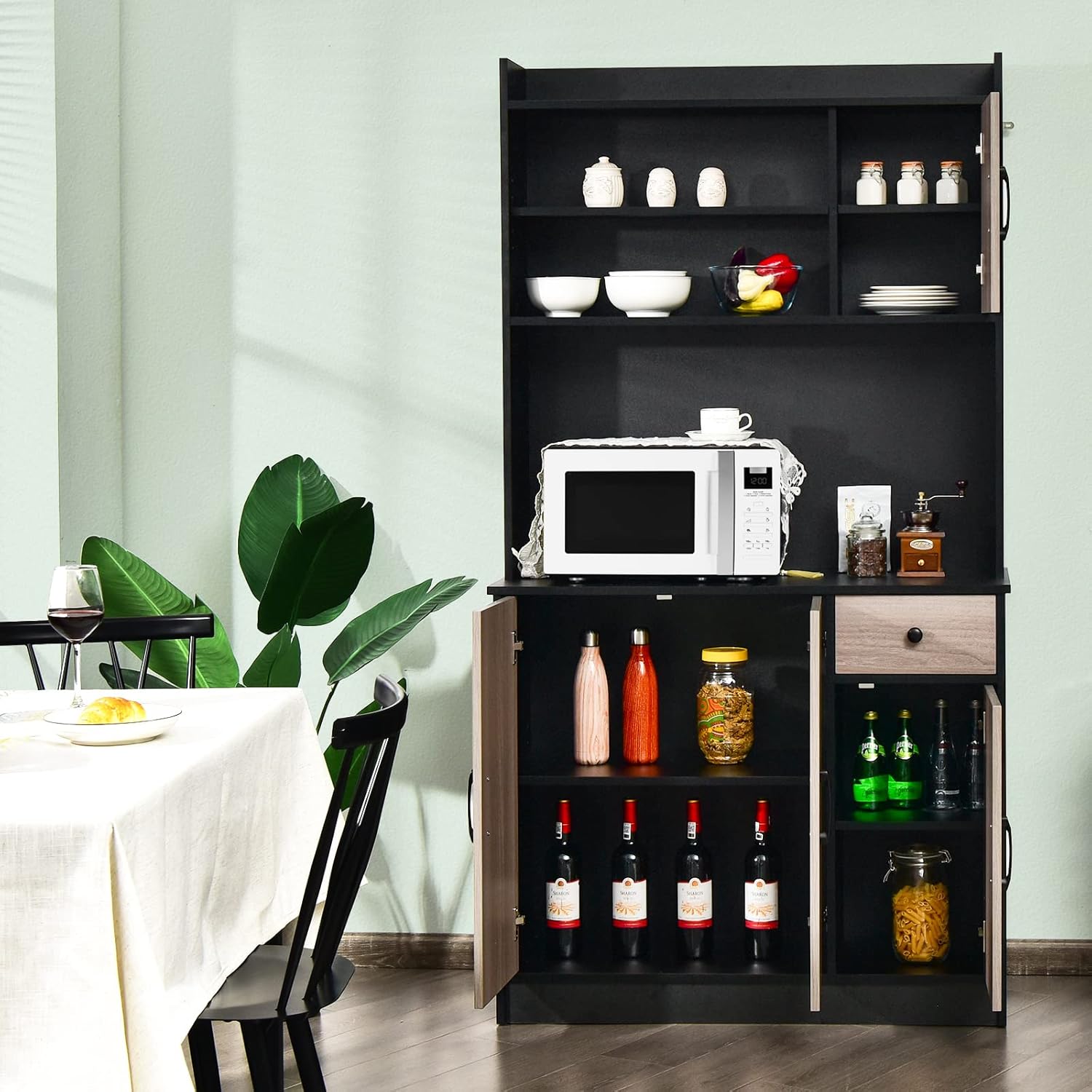 Meuble De Rangement Buffet 4 Portes 120x30x80 Cm - Étagères Réglables - Pour Cuisine, Salon, Entrée - Noir
