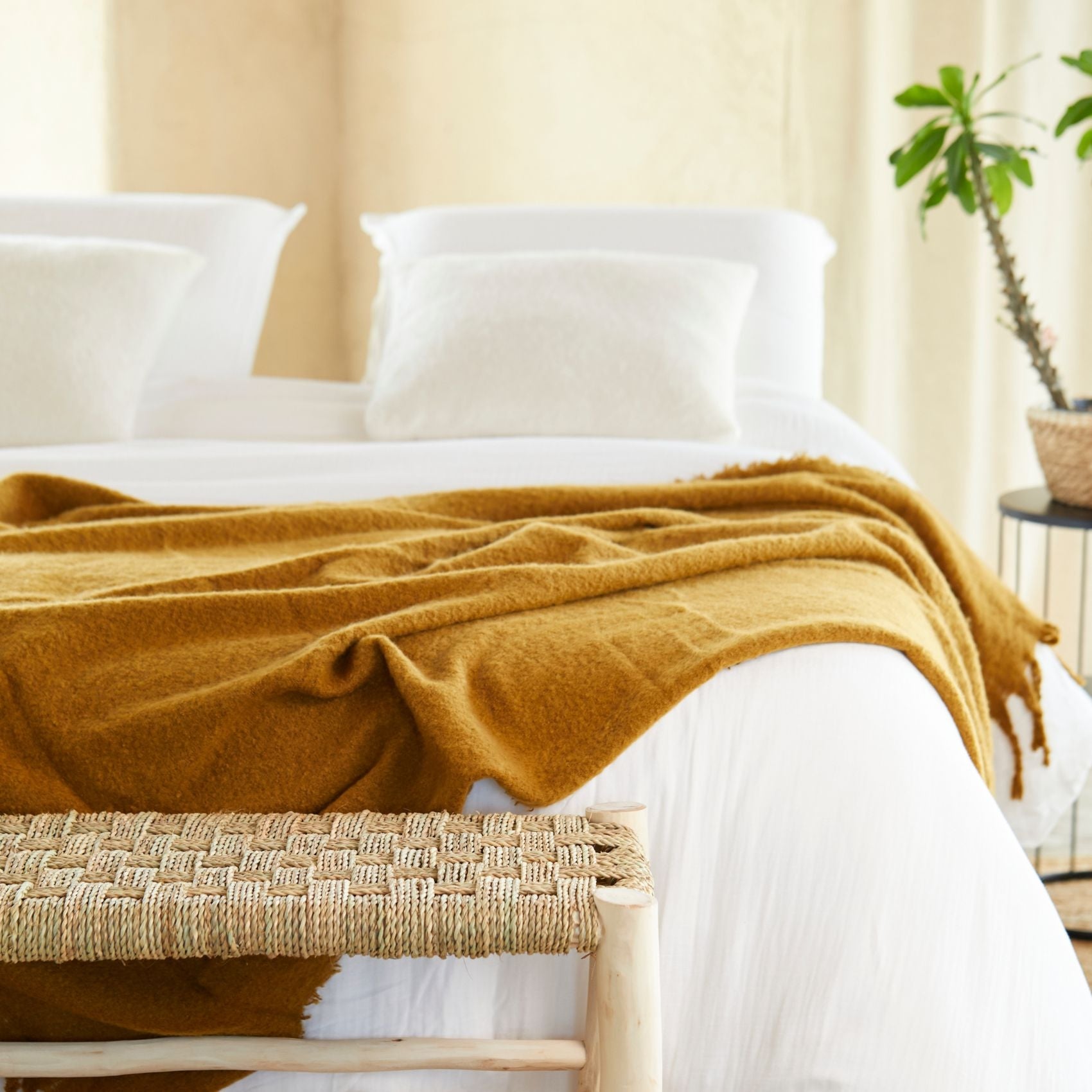 Parure de lit en gaze de coton - Blanc - 260x240 cm - Gaze de coton/Coton - 4