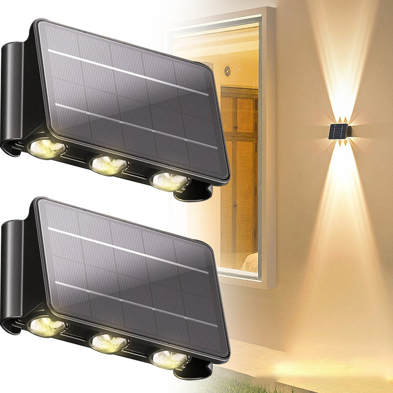 Zestaw 2 solarnych lamp ściennych zewnętrznych, oświetlenie góra-dół, wodoszczelna solarna lampa ścienna od zmierzchu do świtu do ogrodu na dziedzińcu