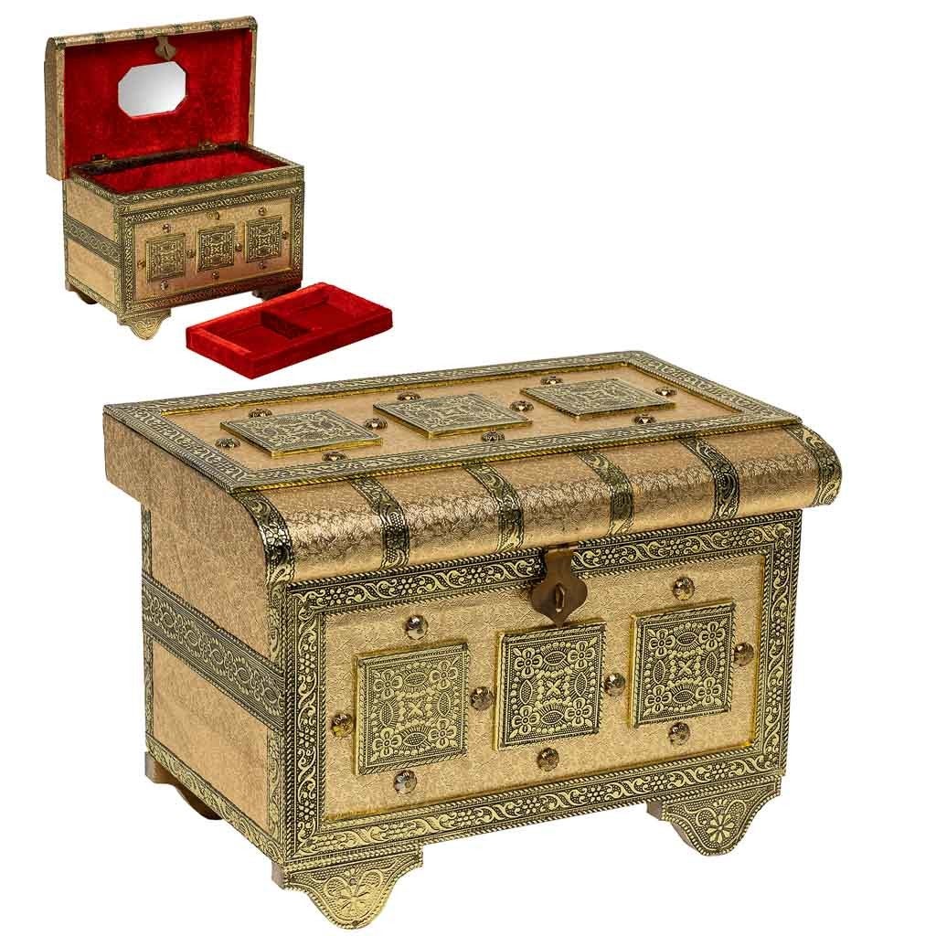 Petit Coffret à Bijoux Vintage En Métal Repoussé Floral - 7.5 Cm - Occasion état Correct