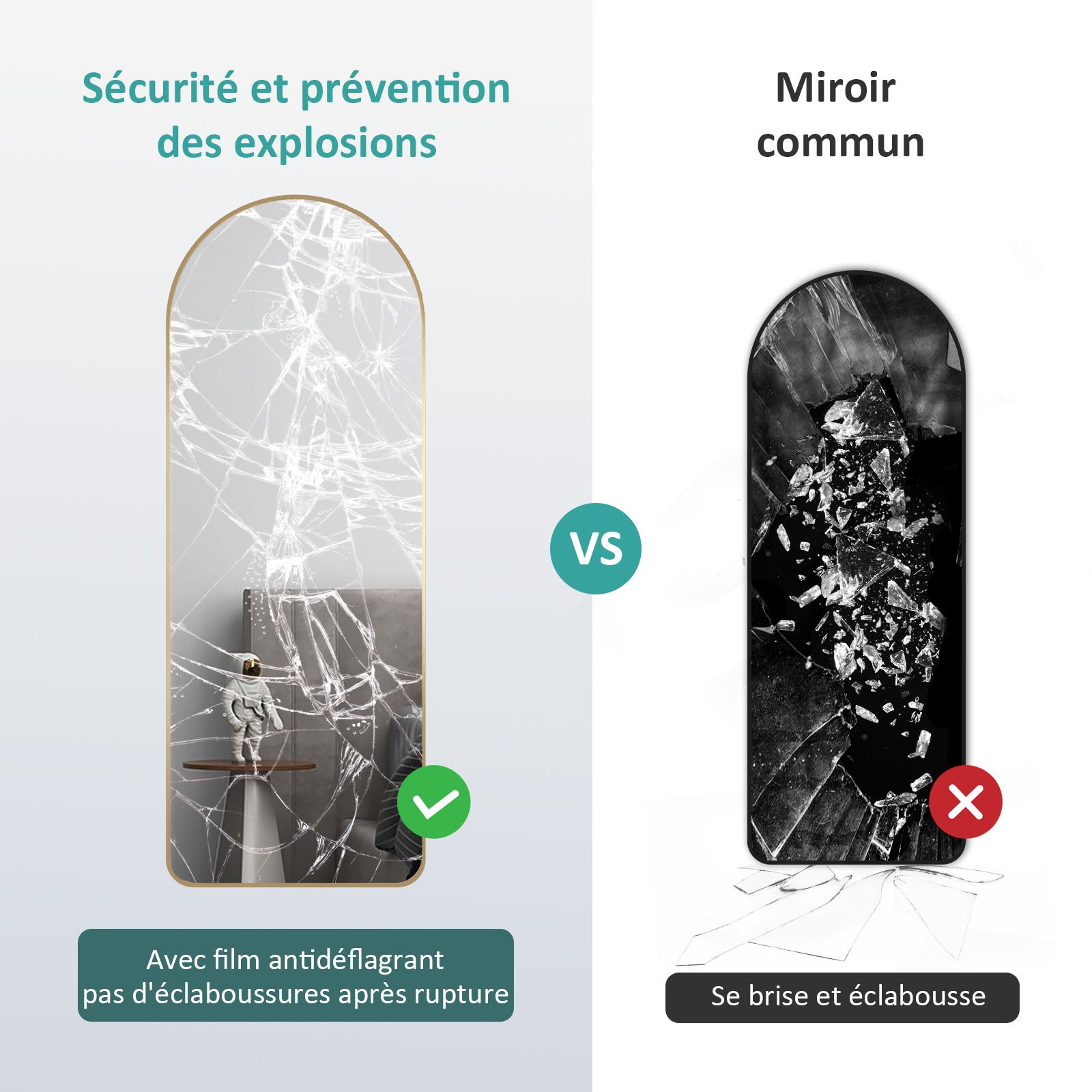 EMKE Espejo de pie 147x45 cm – Espejo enmarcado de cuerpo entero con marco dorado y lámina anti-explosión, ideal para salón o dormitorio - 5