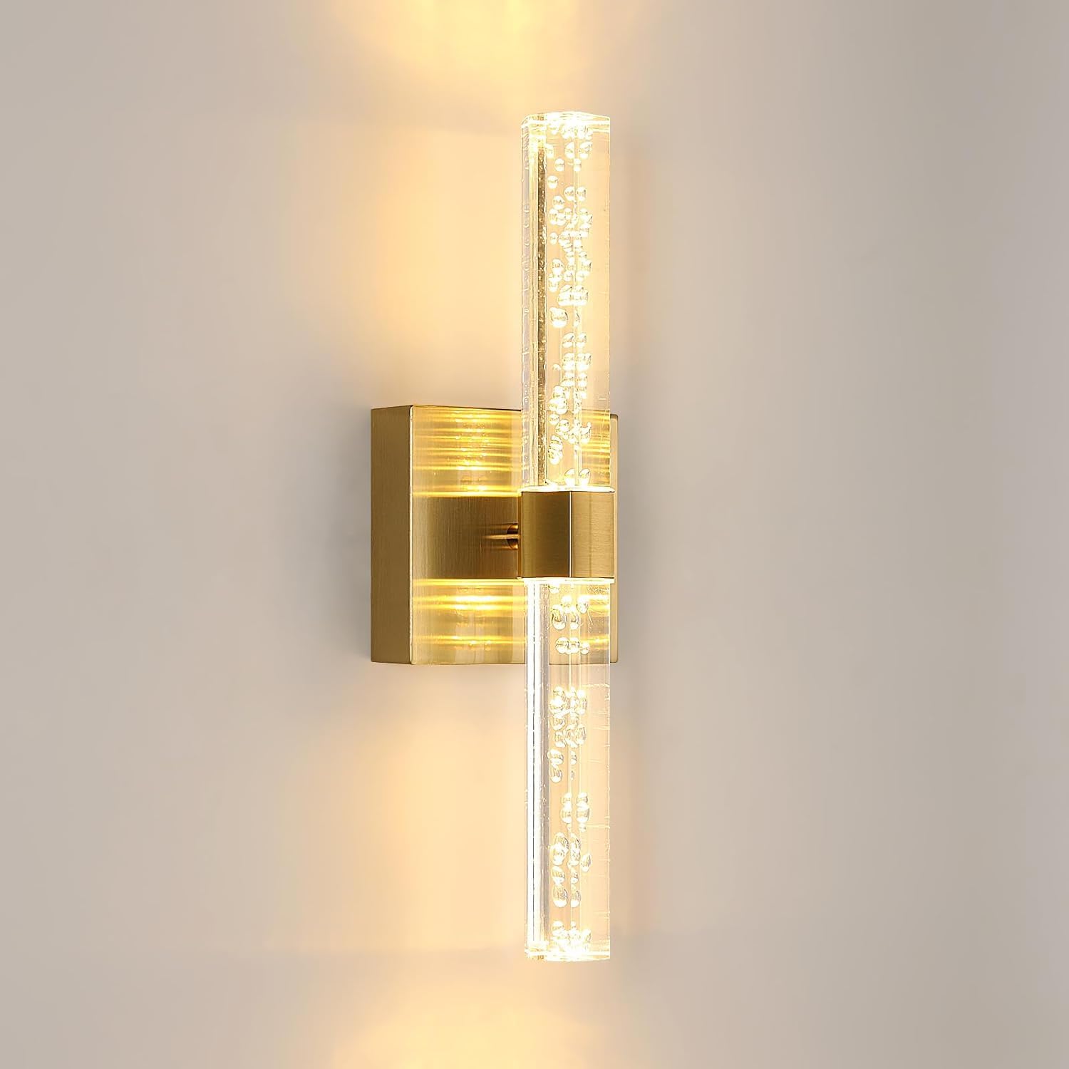 Wewnętrzna Lampa Ścienna LED, 12W Kinkiet 360° Obrotowy, Złoty, Kinkiet Wewnętrzny do Sypialni Salonu Jadalni Kuchni, Ciepłe Białe Światło 3000K