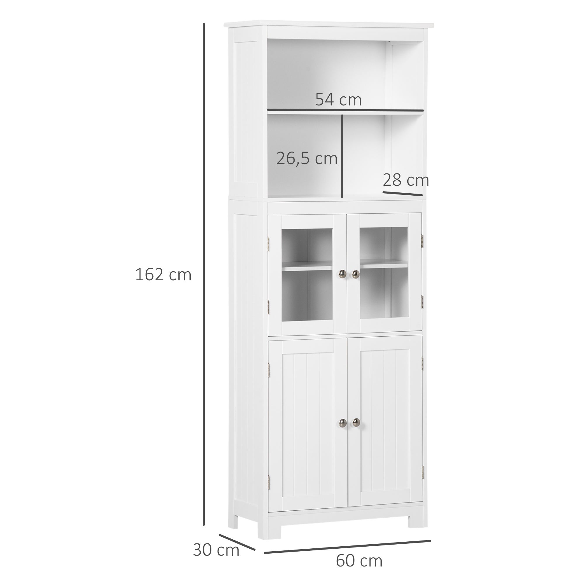 Alacena de Cocina HOMCOM MDF, Vidrio Templado Blanco 60x30x162 cm - 3