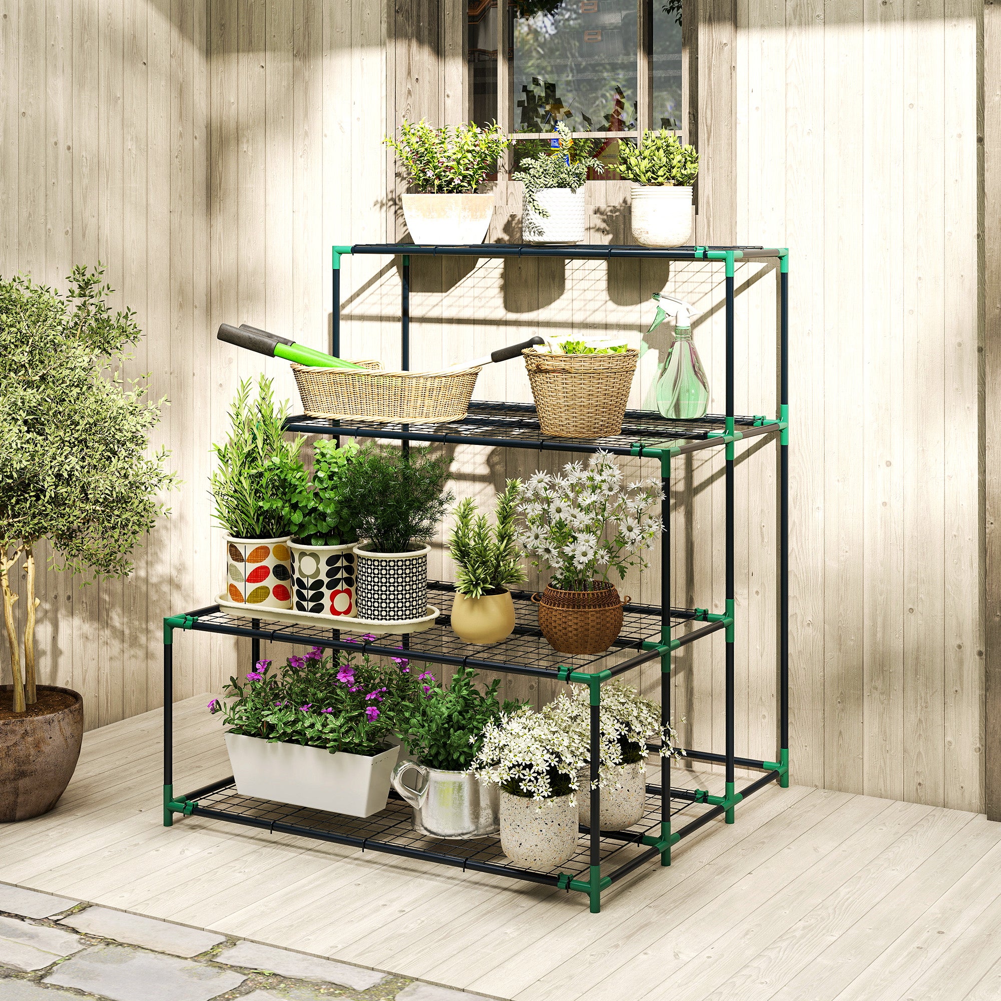 Support à plantes à 4 niveaux avec échelle et structure métallique ...