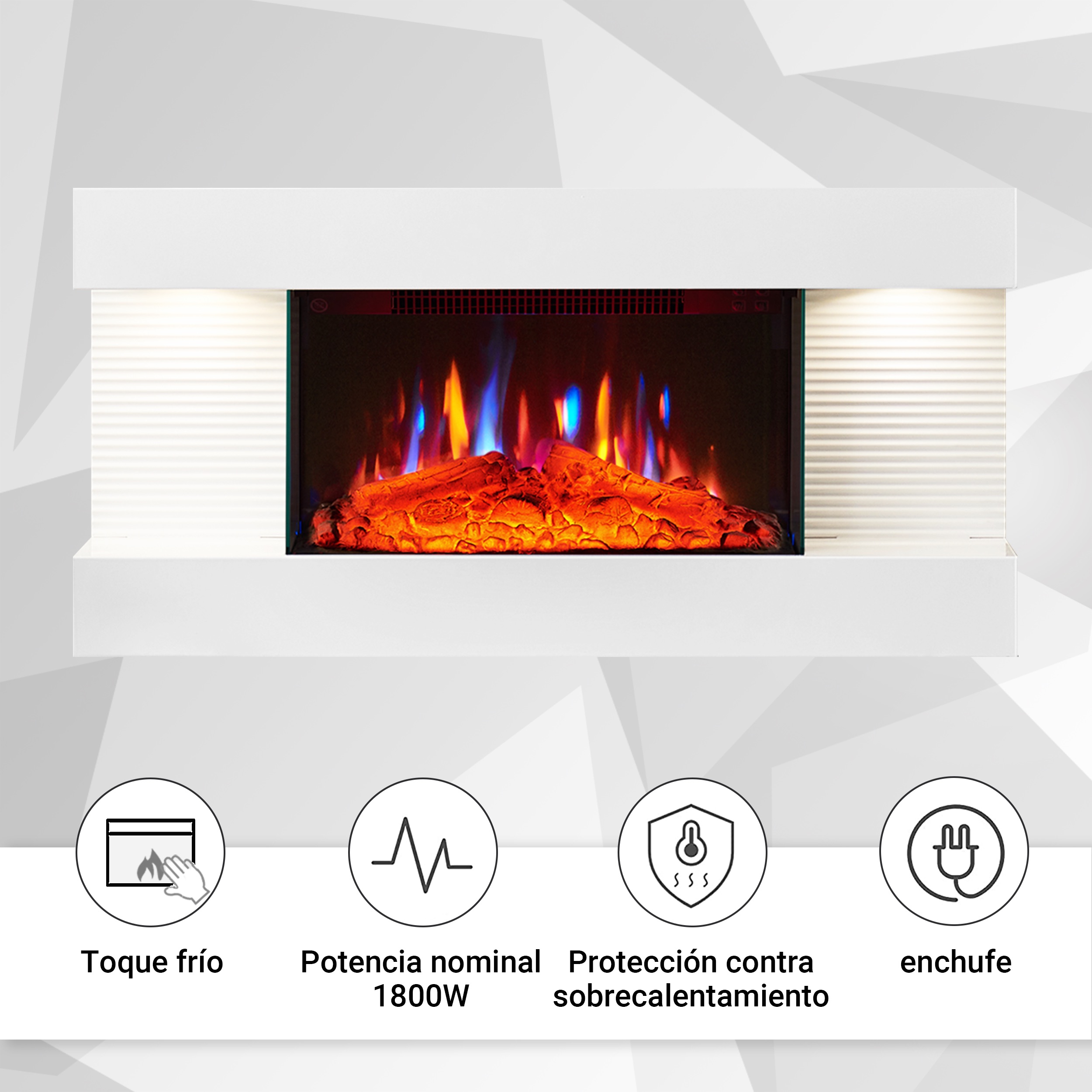 Chimenea eléctrica BALDERIA Ida – Chimenea mural - Blanco - 6