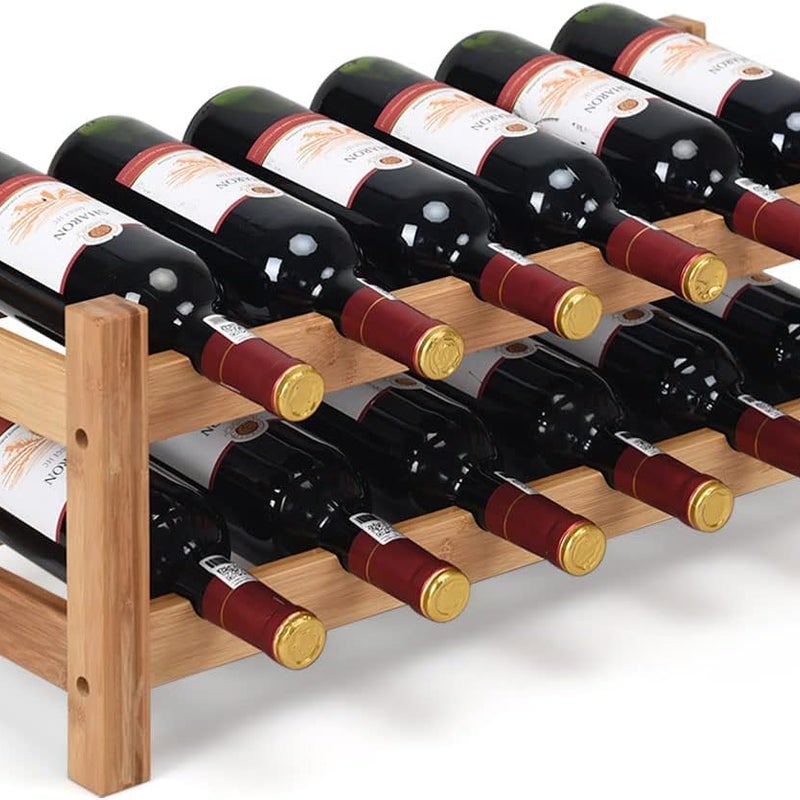 Szafka na Wino na 12 Butelek, Regał na Wino z Bambusa, Szafka do Przechowywania Wina na 12 Butelek z 2 Poziomami, Naturalna
