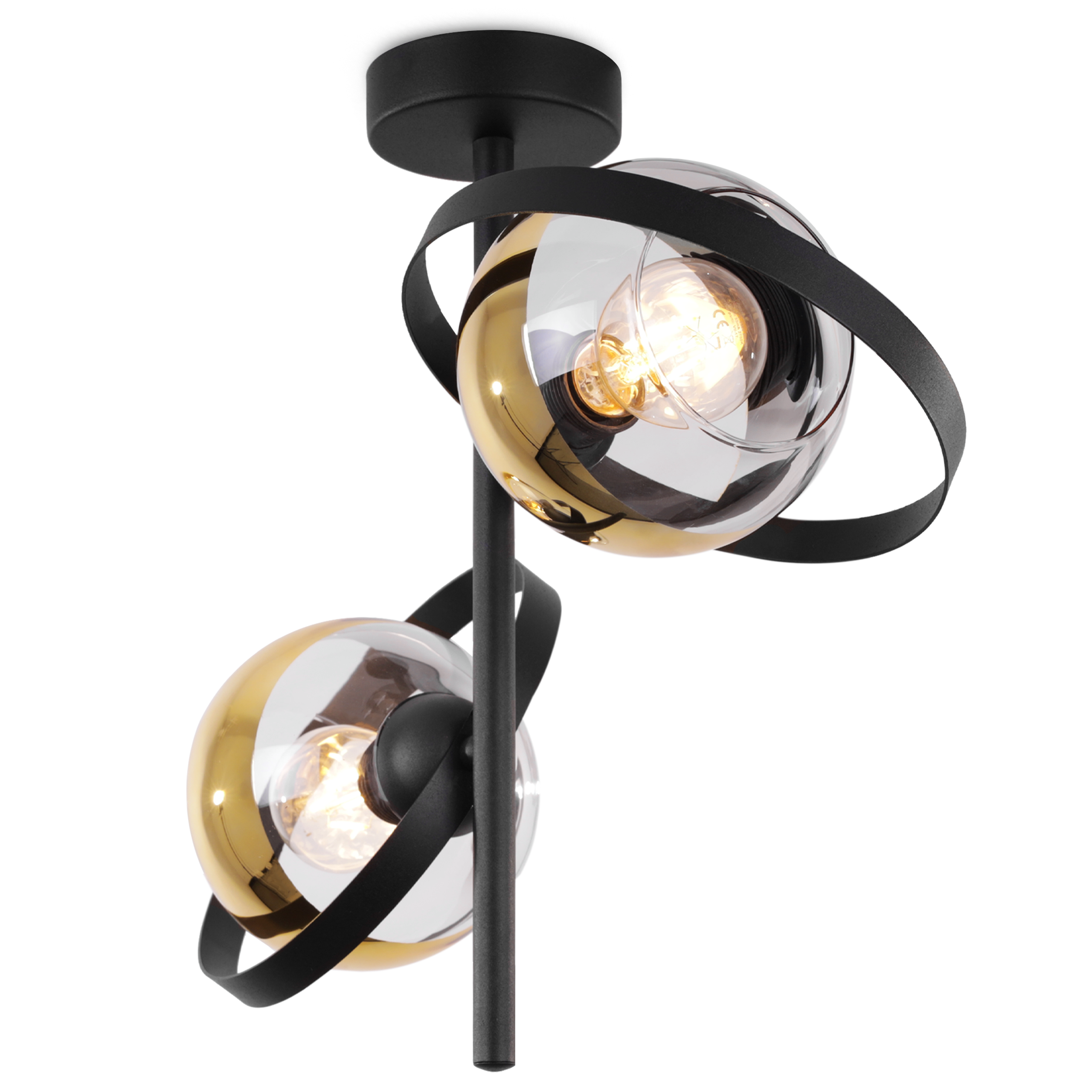 Lampa sufitowa wisząca Ronda czarna nowoczesna 2xE27 klosz kula złota/bezbarwna Light Home LH