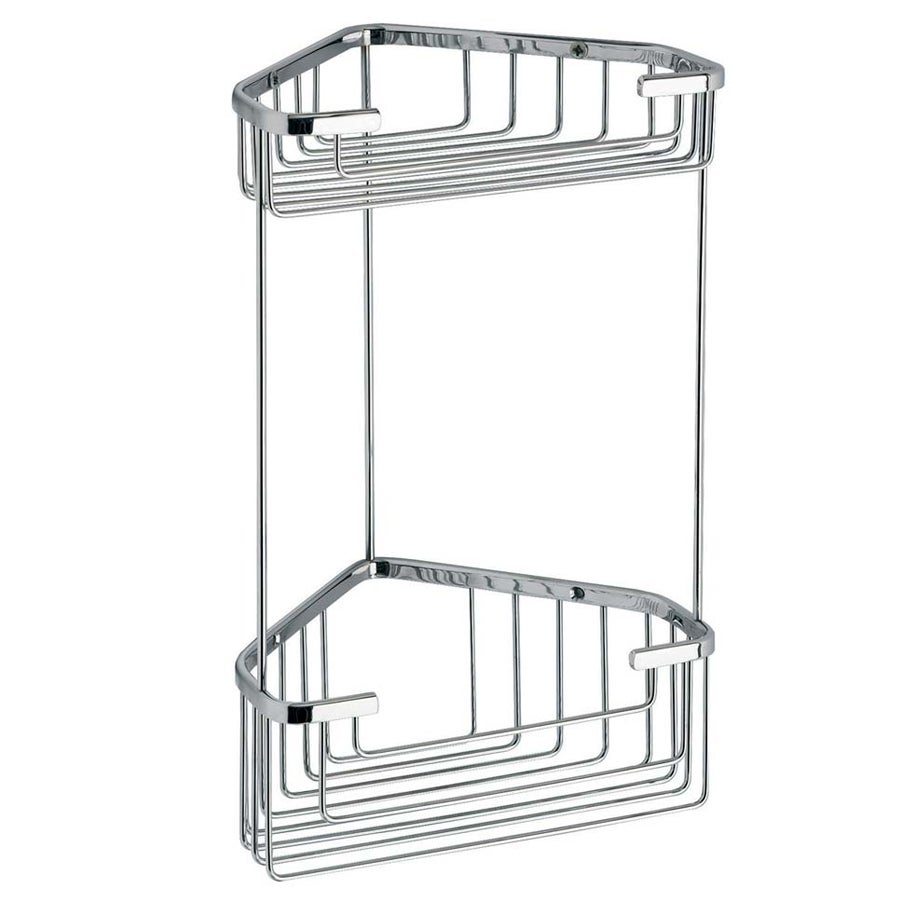 GEDY Portaoggetti doccia angolare in filo, Misure e peso: 32,5X20X15,1 CM &amp; 0,59 KG, Porta oggetti per bagno realizzato in acciaio inox, Cromato, Desi