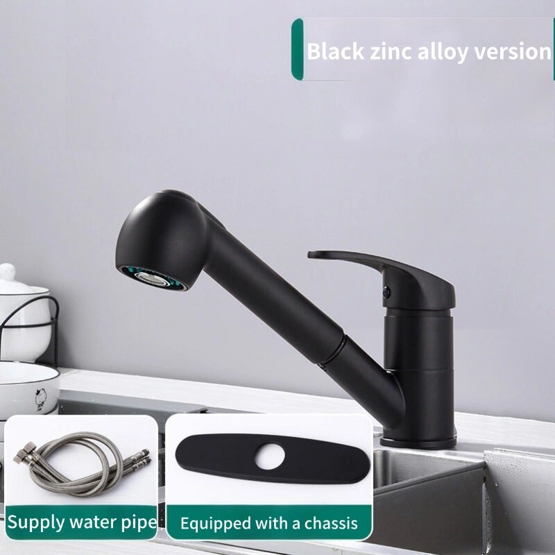 Kran minimalistyczny z mosiądzu czarny do łazienki i kuchni | Obrót 360° rozszerzalny | Umywalka, zlewnica