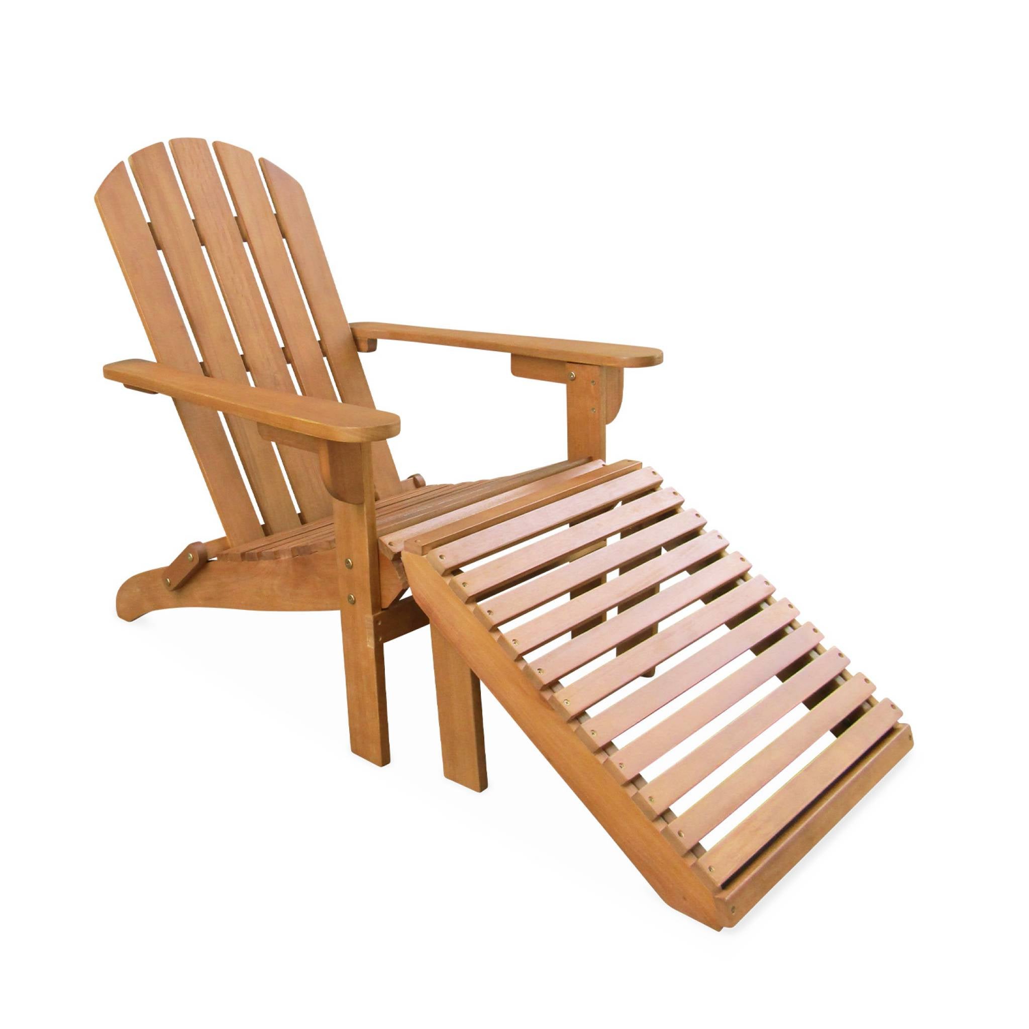 Lot de 2 fauteuils de jardin en bois avec un repose-pieds/table basse - Adirondack Salamanca - Eucalyptus. chaises de terrasse retro - 3