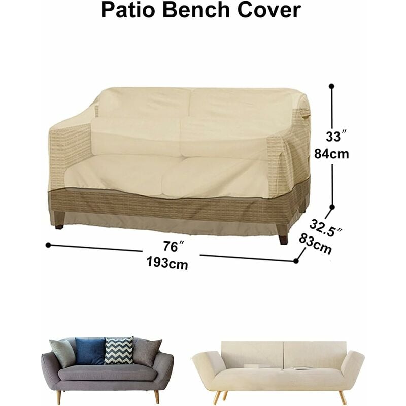 Housse de Protection pour Banc Jardin - Tissu Oxford Imperméable - Anti UV et Vent - Beige - 193 x 83 x 84 cm - 3