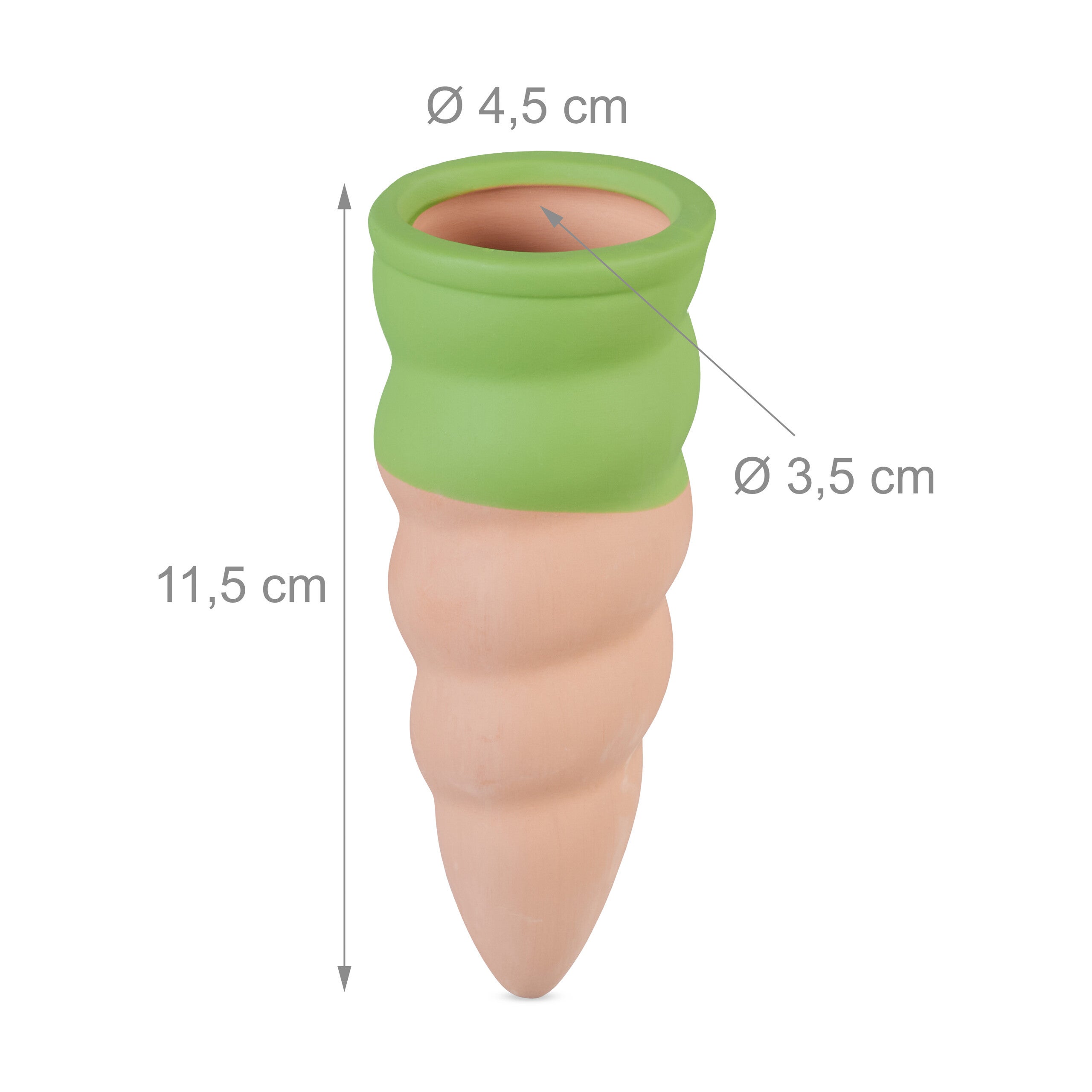 Cônes d'arrosage en céramique, lot de 4, pour bouteilles de 1,5 l, terracotta/vert, 11,5xø 4,5 cm, ouverture ø 3,5 cm, Relaxdays - 4
