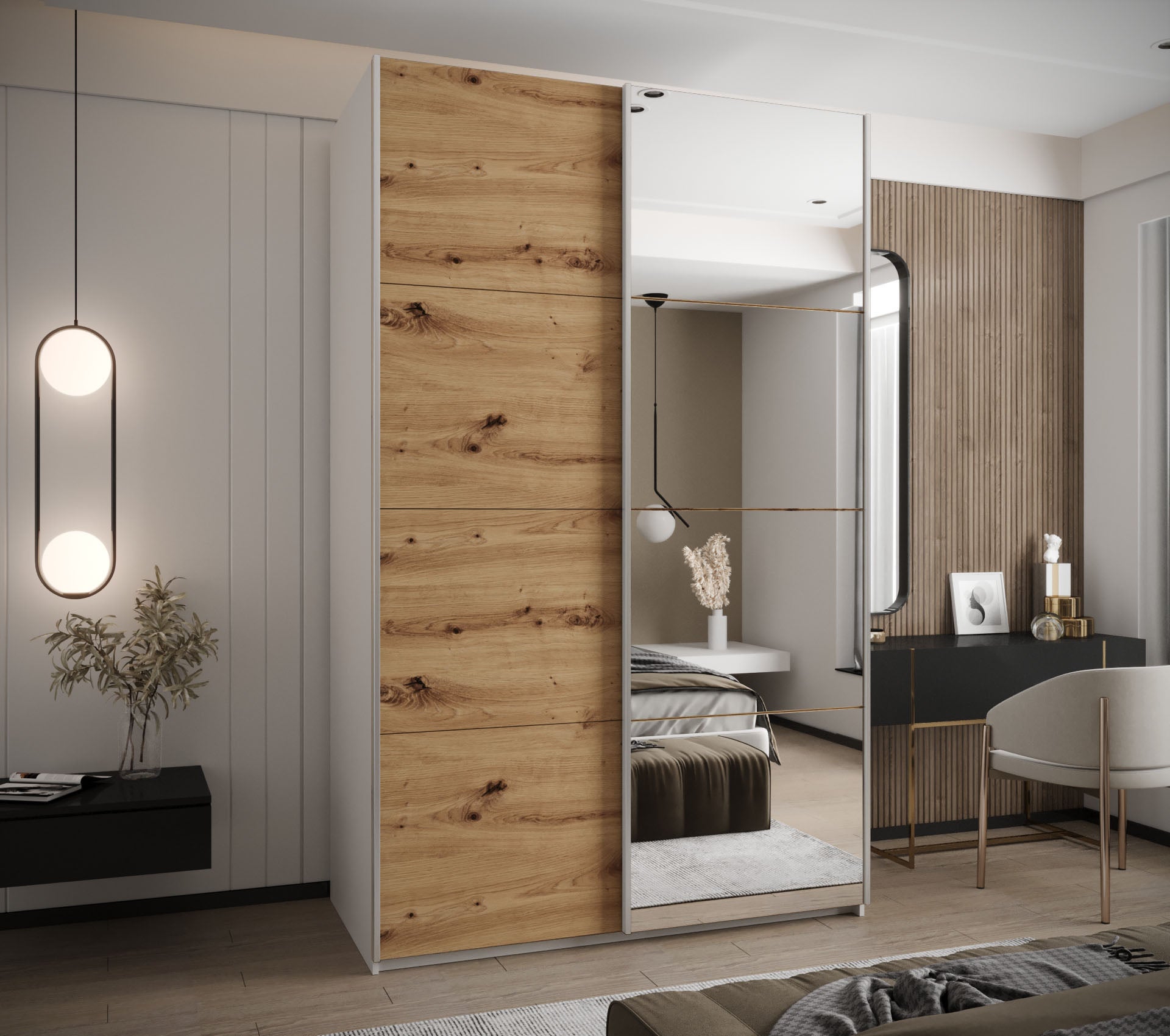 Szafa przesuwna wysoka Lux 3 160 x 64 x 245,5 cm biały + artisan + u. srebrny - Abiks Meble - 2