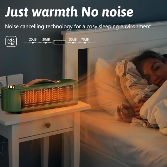 Radiateur Electrique à Basse Consommation, 2 Modes Silencieux Chauffage Soufflant Céramique, Thermostat Réglable,800W, Vert（27.5*9*8.5cm） - 4