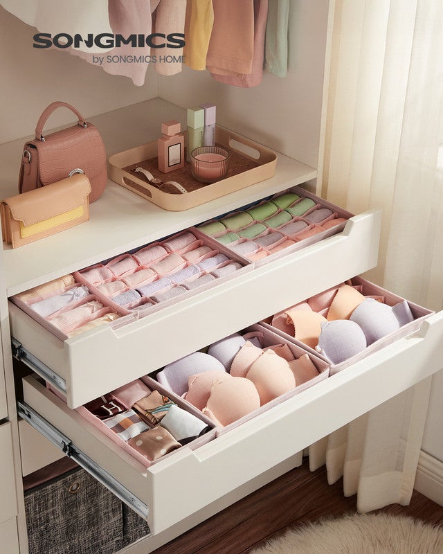 Lot de 8 Séparateurs de Tiroirs, Organiseur de Sous-vêtements Pliables, Chaussettes et Cravates, Boîtes de Rangement en Tissu pour Armoires, Rose - 2
