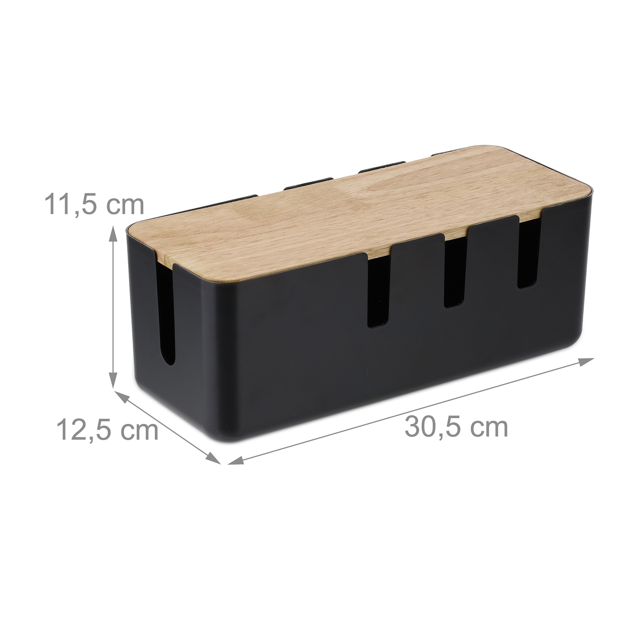 Boîte cache-câbles pour 2 multiprises, en plastique avec couvercle en bois, 11,5 x 30,5 x 12,5 cm, noire, Relaxdays - 4
