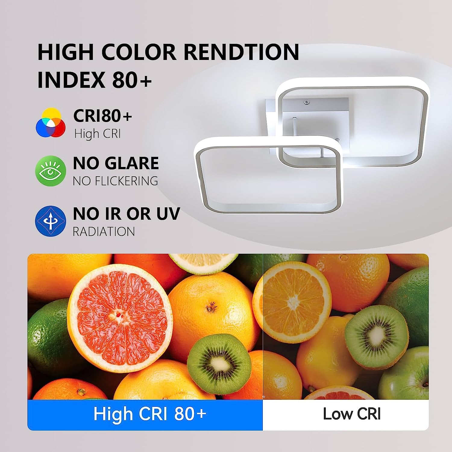 COMELY Plafonnier LED Dimmable 50W 5625LM Moderne Cercle Carré, Lampe de Plafond 3000K–6000K pour Salon, Chambre, Salle à Manger et Bureau, Blanc - 4