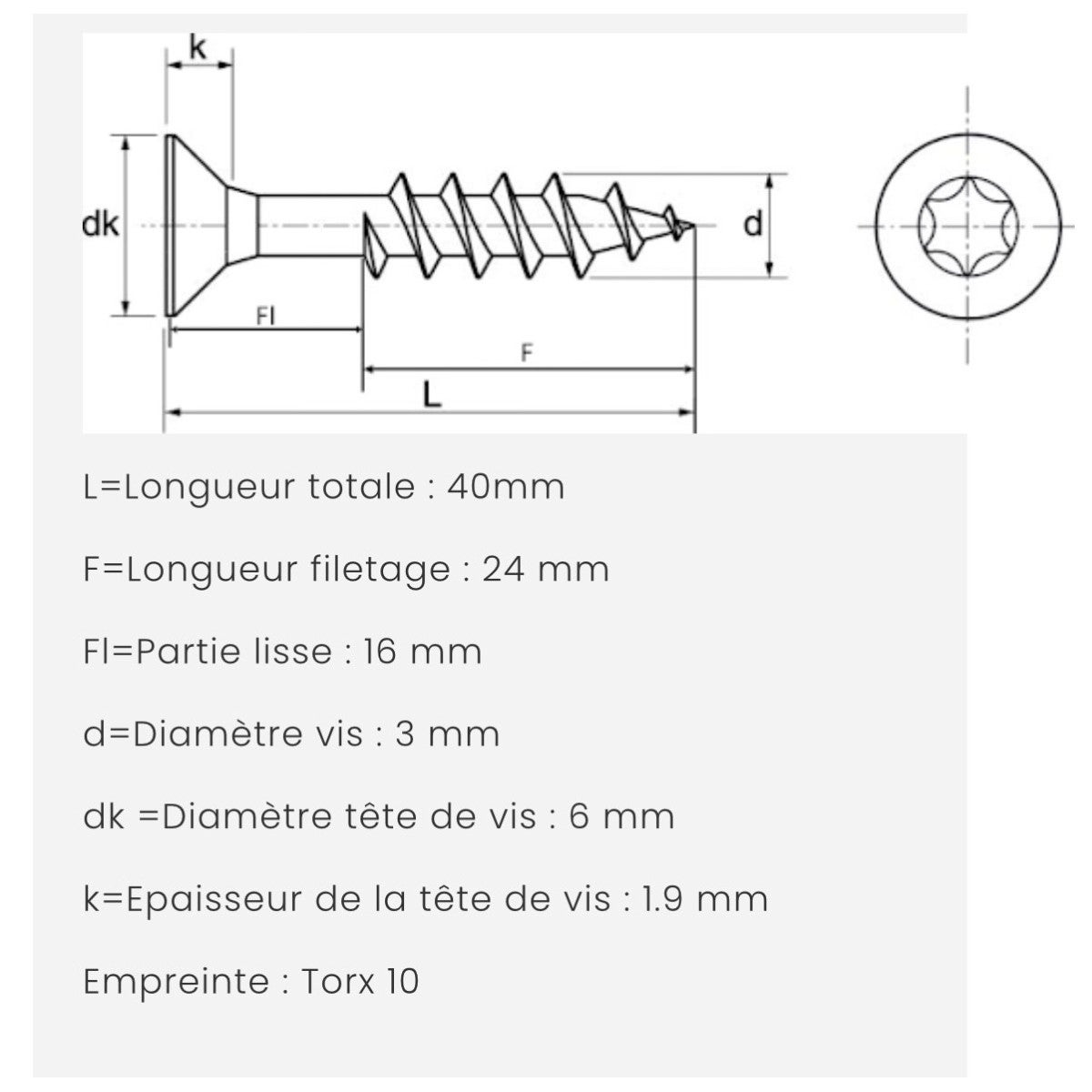 Vis agglo tête fraisée Inox A2 / Ø3x40/24 - Bte de 200 - 2