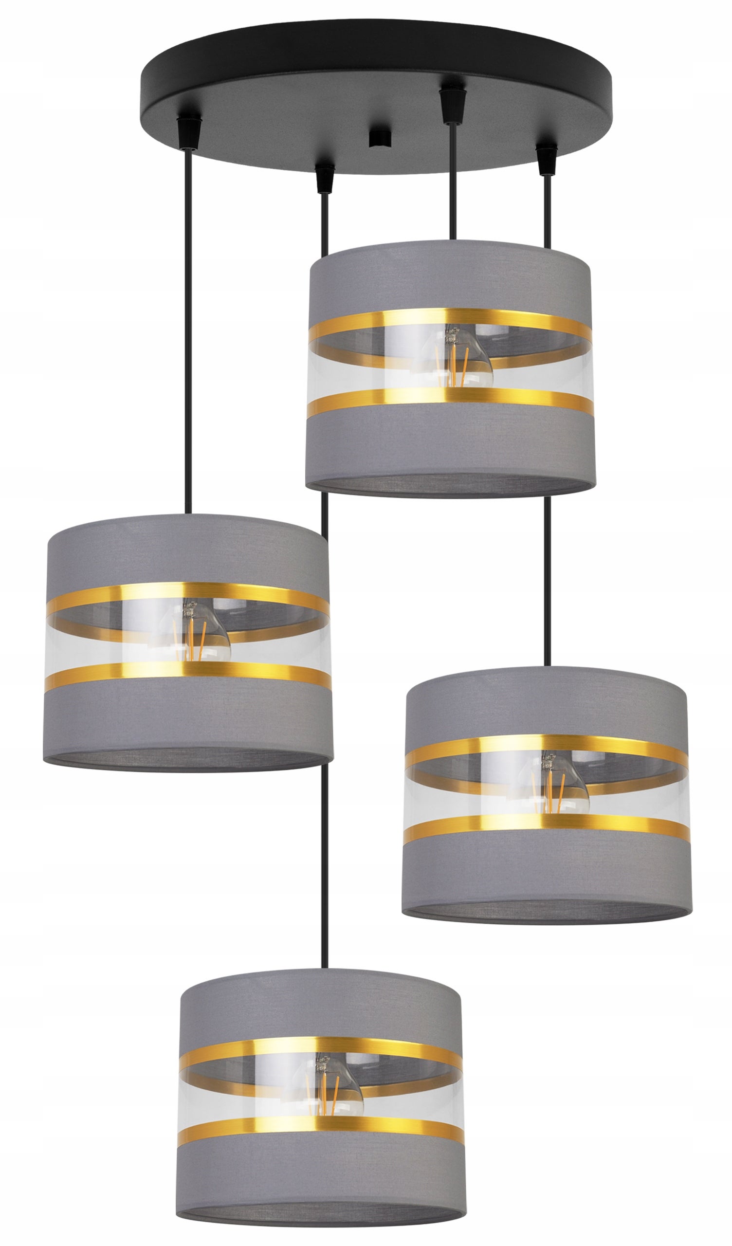 Lampa sufitowa wisząca Elegance Gold modern 4xE27 abażur walec czarno/szary Light Home LH