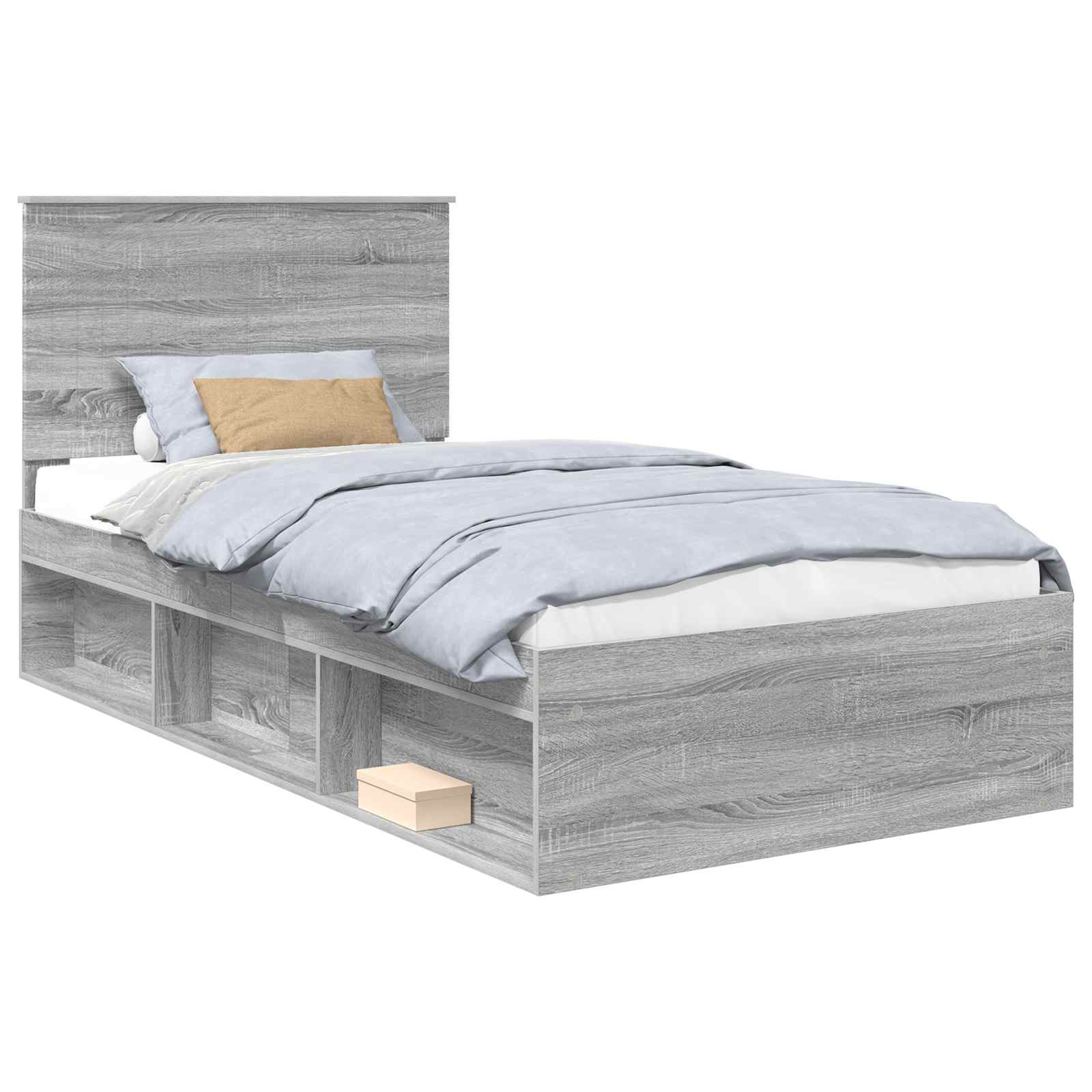 Cadre de lit gris 100 x 200 cm en bois de pin massif - 2