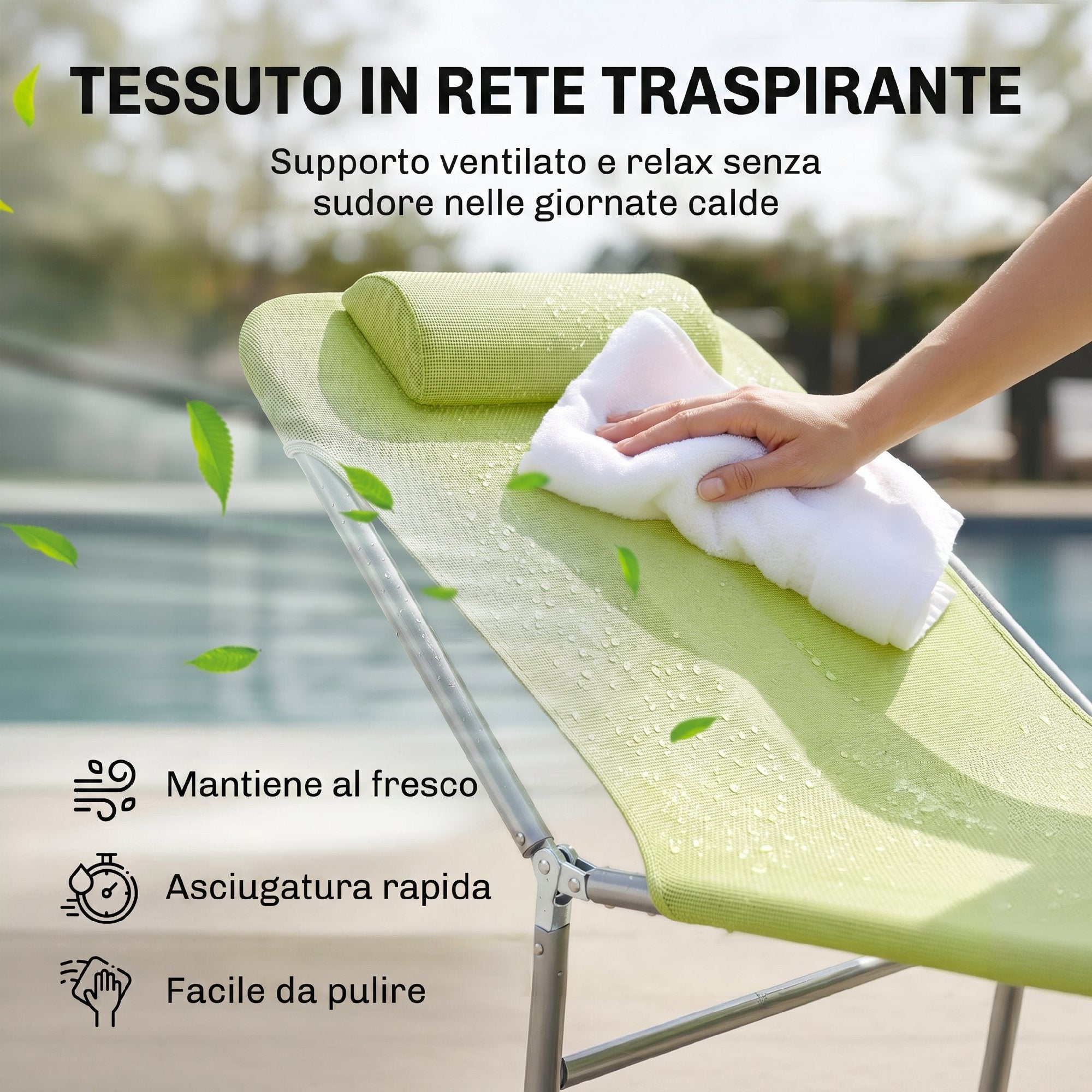 Transat pliant avec dossier inclinable et coussin, 182 x 56 x 24,5 cm - 7