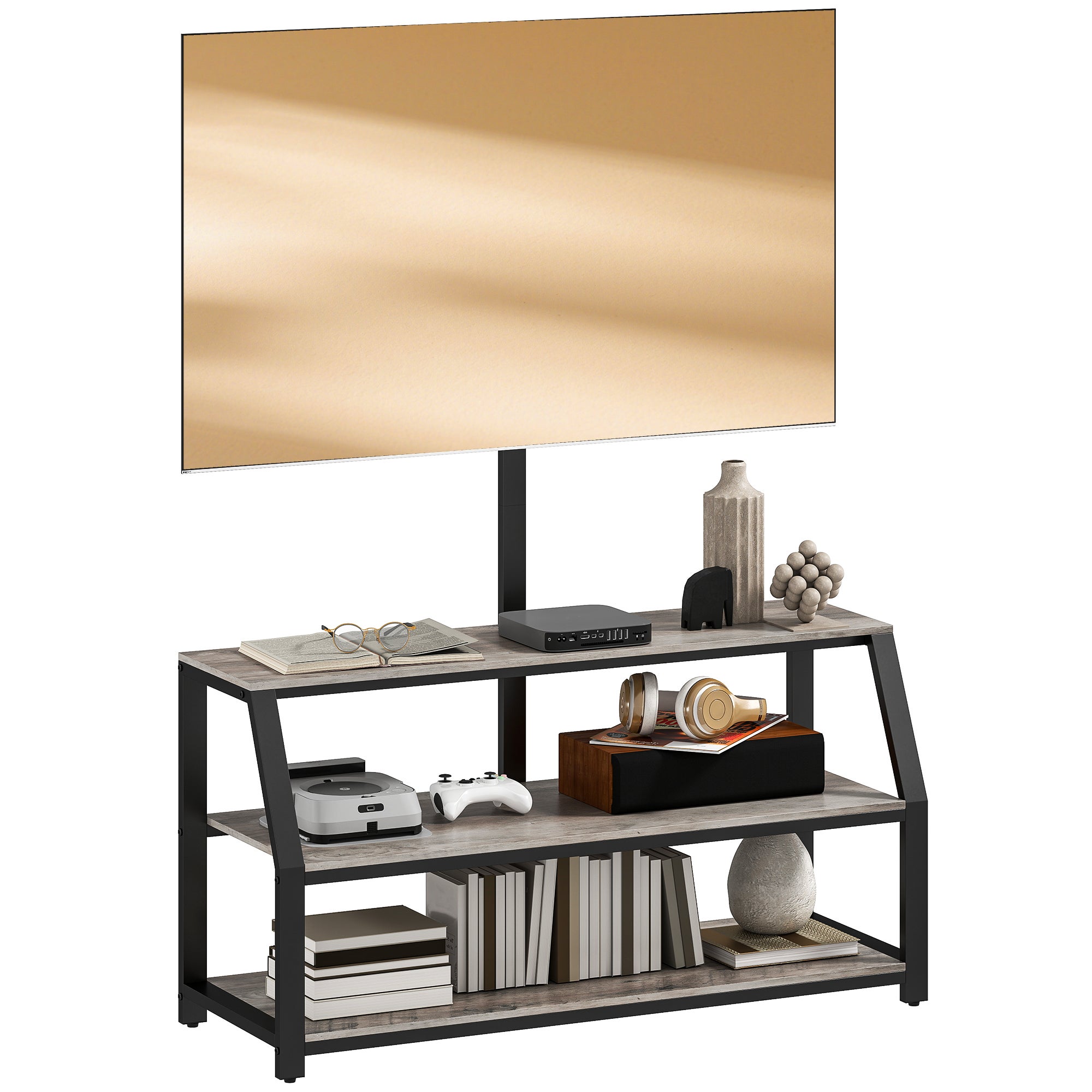 Meuble tv avec support pour téléviseurs jusqu'à 72 pouces meuble télé avec 2 étagères ouvertes gris 110x43x150cm finition de qualité - 3