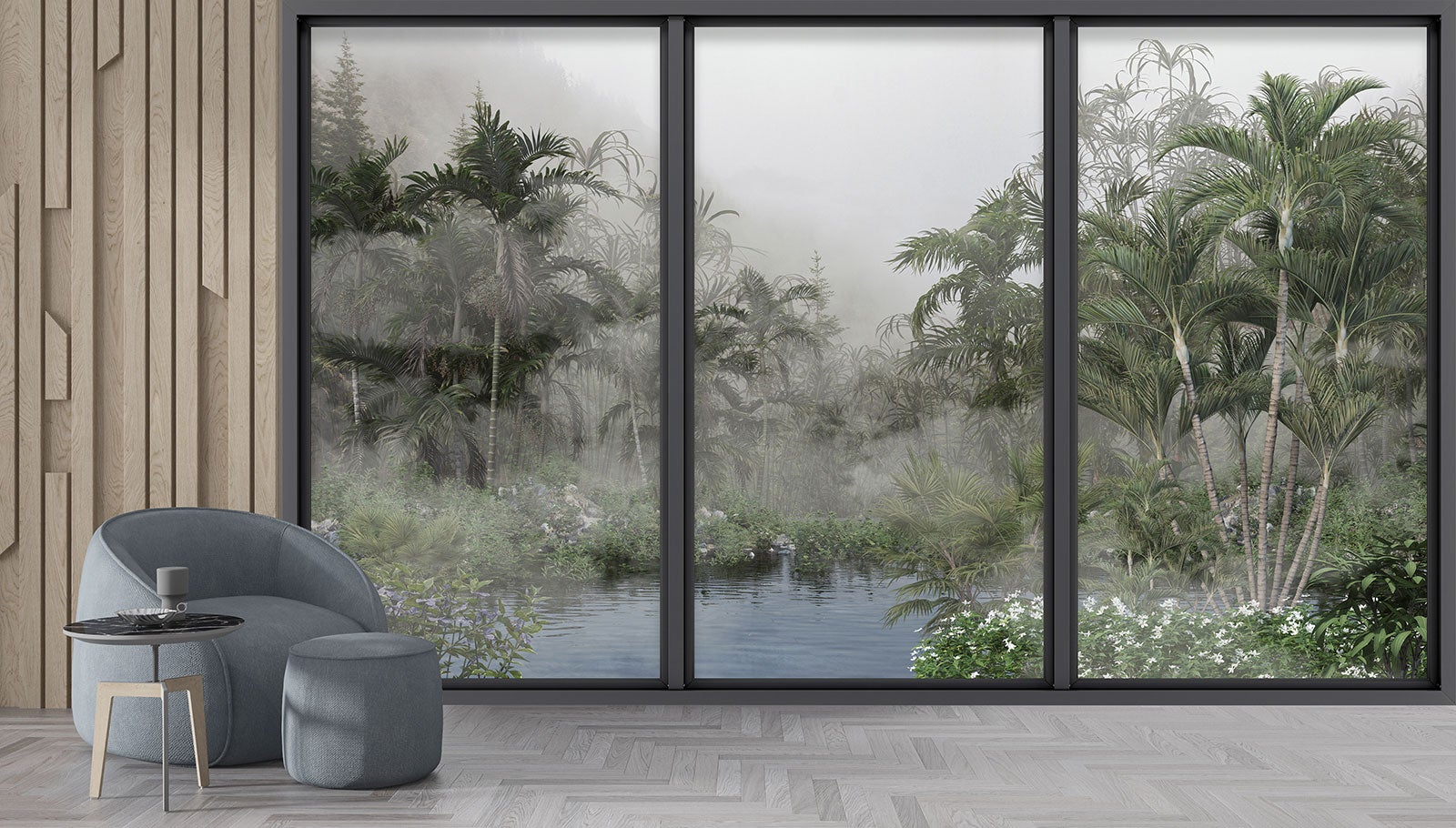 Papier peint panoramique intissé décoratif Trompe l'oeil baie vitrée - Jungle - L260 cm x H156 cm - 4