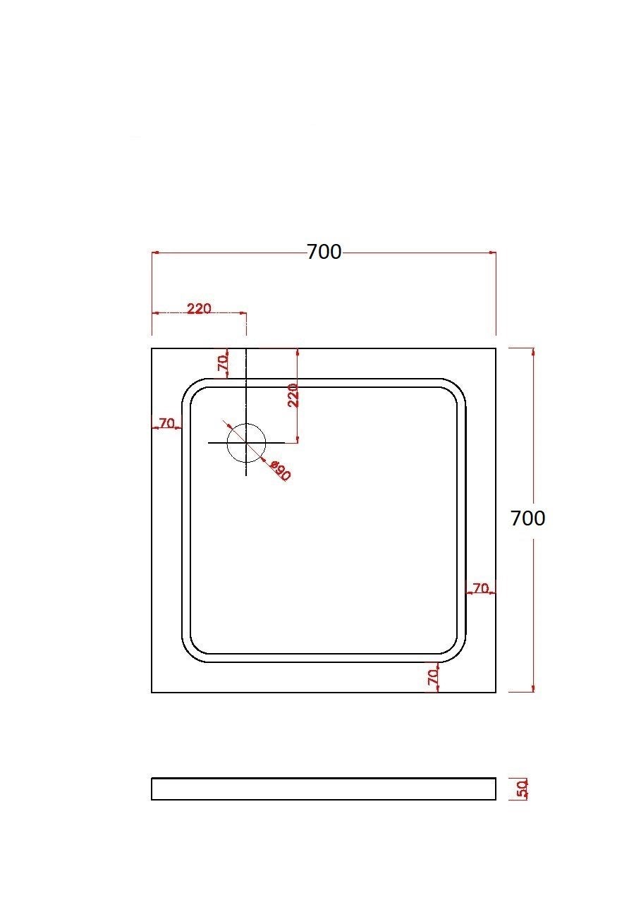 Receveur de douche carré surbaissé en Abs avec bonde inclus H. 5 cm – 70X70 - 4
