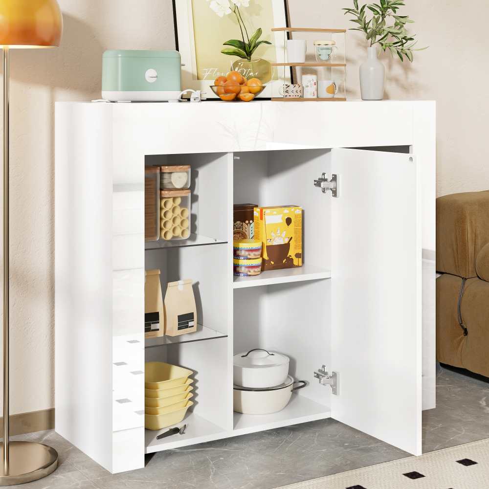 Buffet Moderne avec Finition Brillante et Étagères en Verre – Meuble de Rangement Compact et Élégant 95x35x83 cm pour Salon, Salle à Manger ou Cuisine - 3