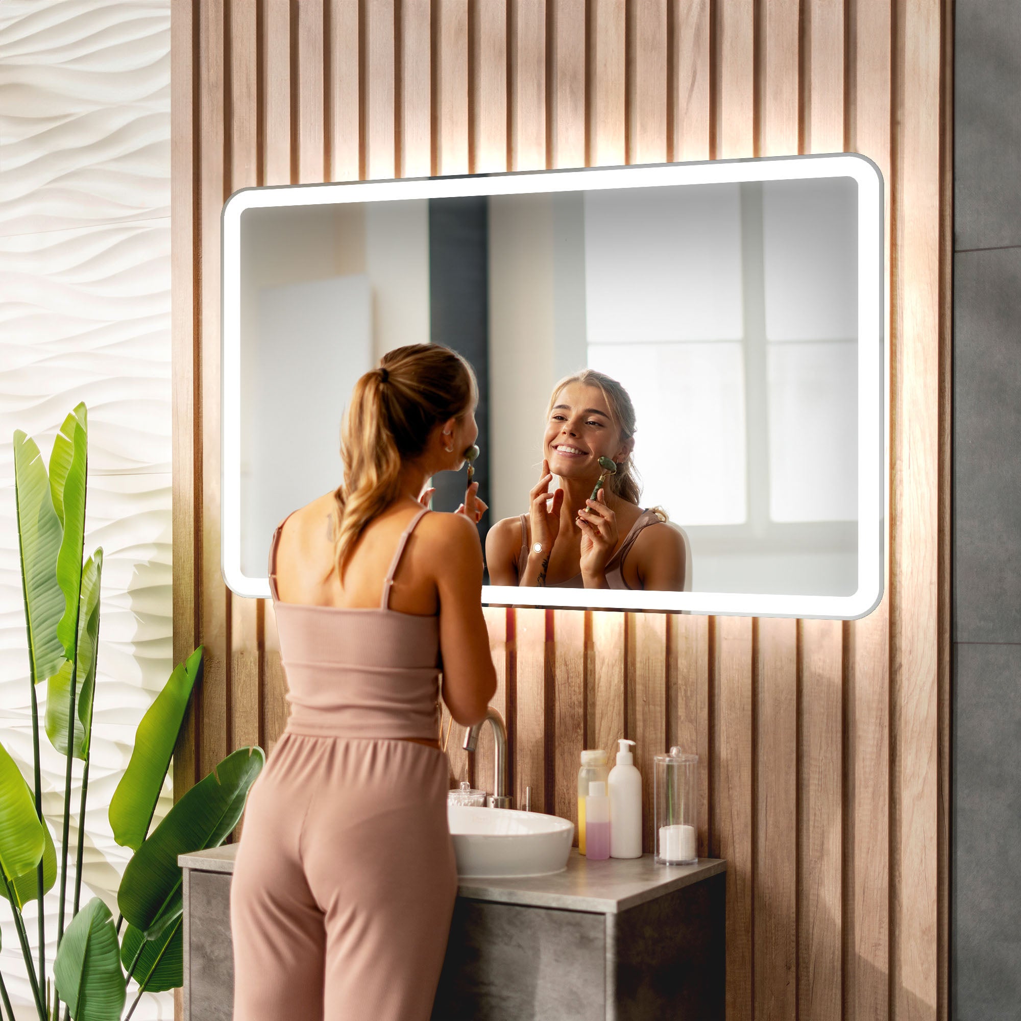 Miroir avec LED Illumination Salle de Bain - Naomi | 150x50 cm | Blanc Froid 7000K | Interrupteur Tactile - 3