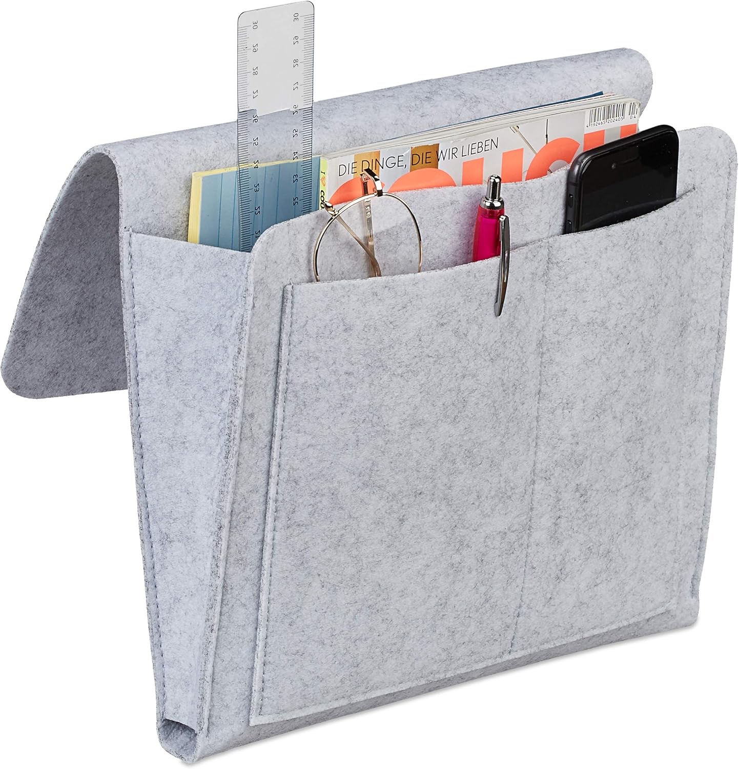 Jasnoszary - 32*20*10 cm, kieszeń na łóżko, filc, możliwość zawieszenia, 5 przegródek, schowek na sofę