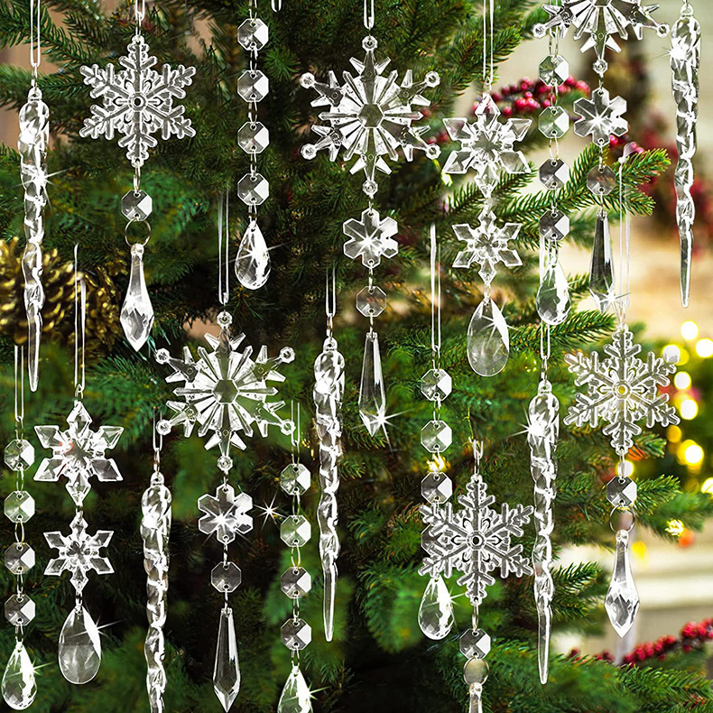 Set di 18 decorazioni natalizie in acrilico con fiocchi di neve e