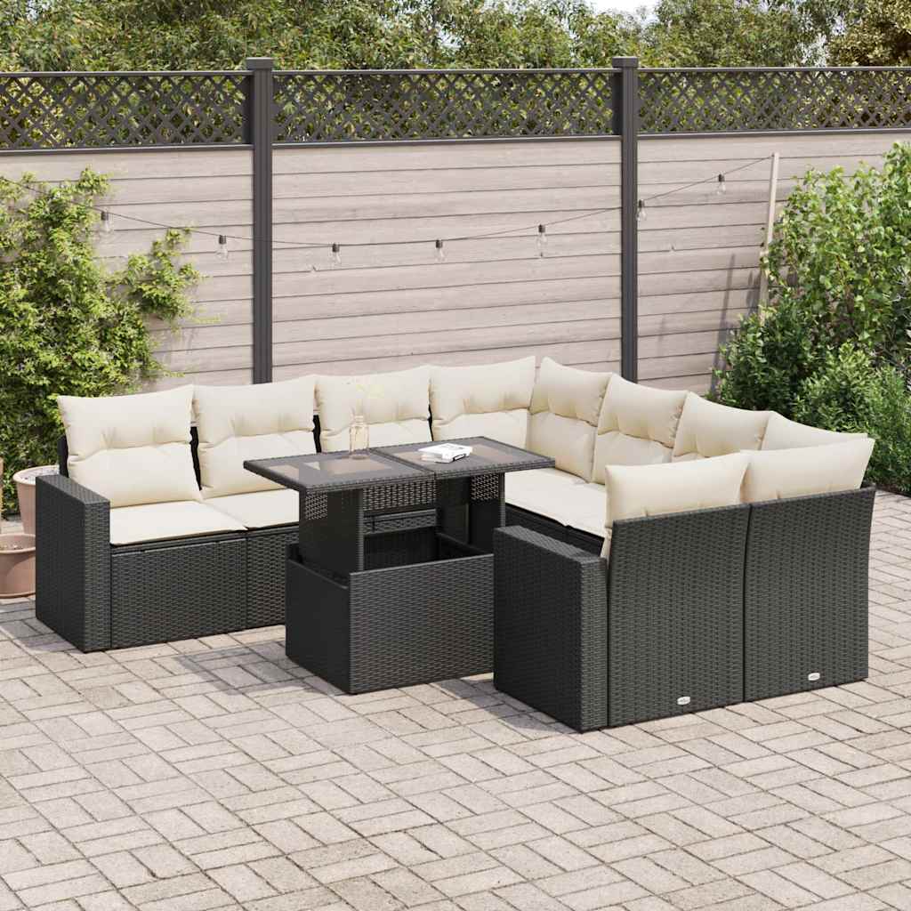 Salon bas de jardin en Rattan synthétique Noir 10 personnes | Leroy Merlin
