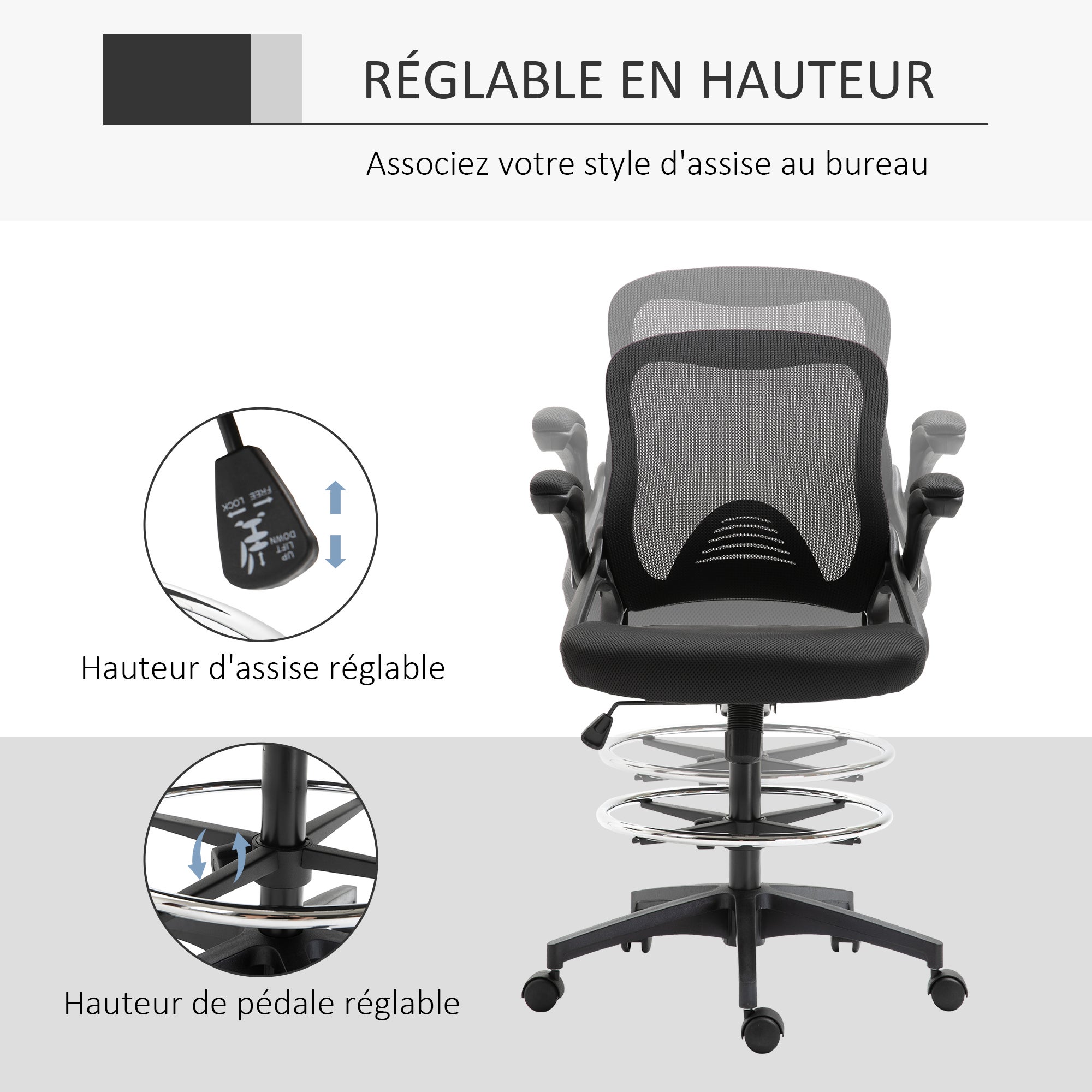 fauteuil de bureau Tissu Vinsetto - 4
