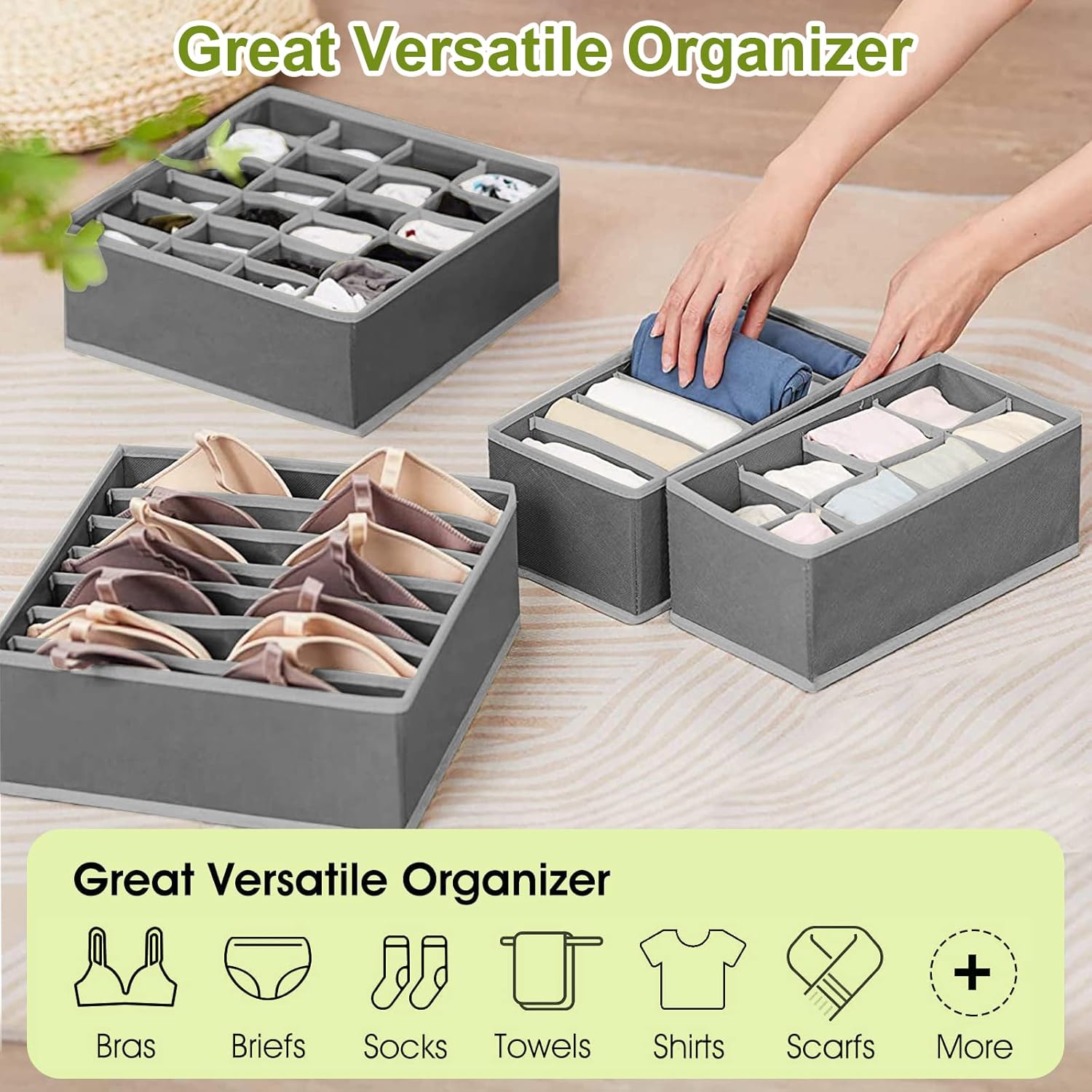 Organiseur de tiroir pliable, lot de 6 boîtes de rangement non tissées pour sous-vêtements, soutiens-gorge et chaussettes - Gris foncé - 2